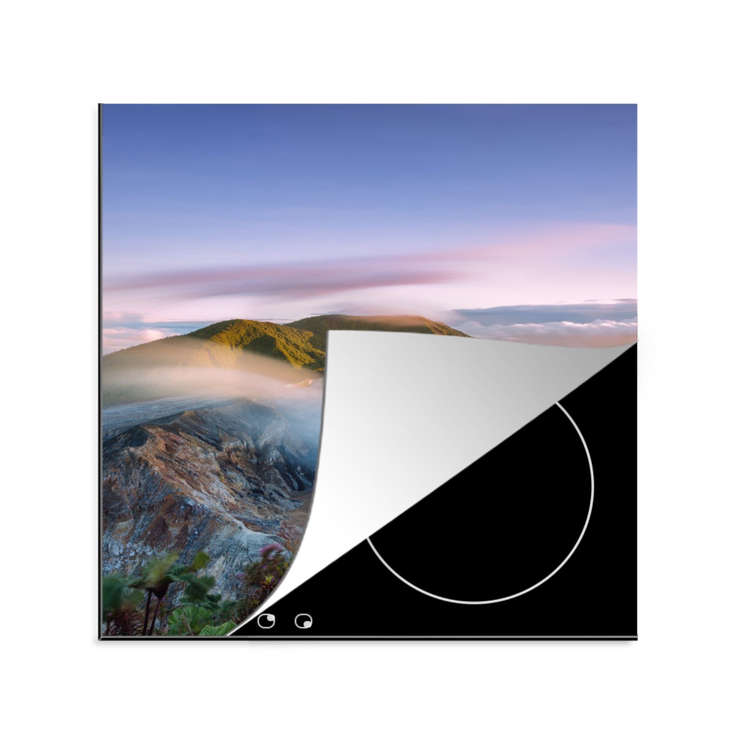 MuchoWow Herdblende-/Abdeckplatte Vulkan Poas bei Sonnenuntergang in Costa Rica, Vinyl, (1 tlg), 78x78 cm, Ceranfeldabdeckung, Arbeitsplatte für küche