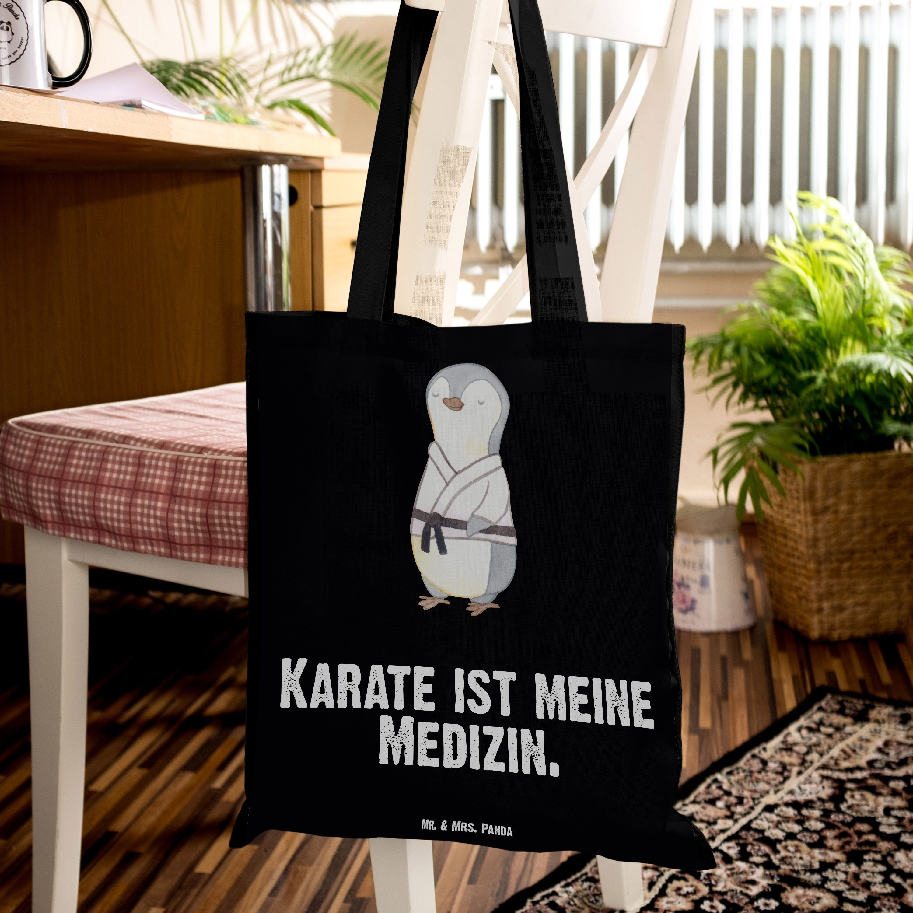 Mr. & Mrs. - Pinguin Jutebeutel, Panda (1-tlg) Schwarz Selbstvertei Tragetasche Karate Medizin - Geschenk