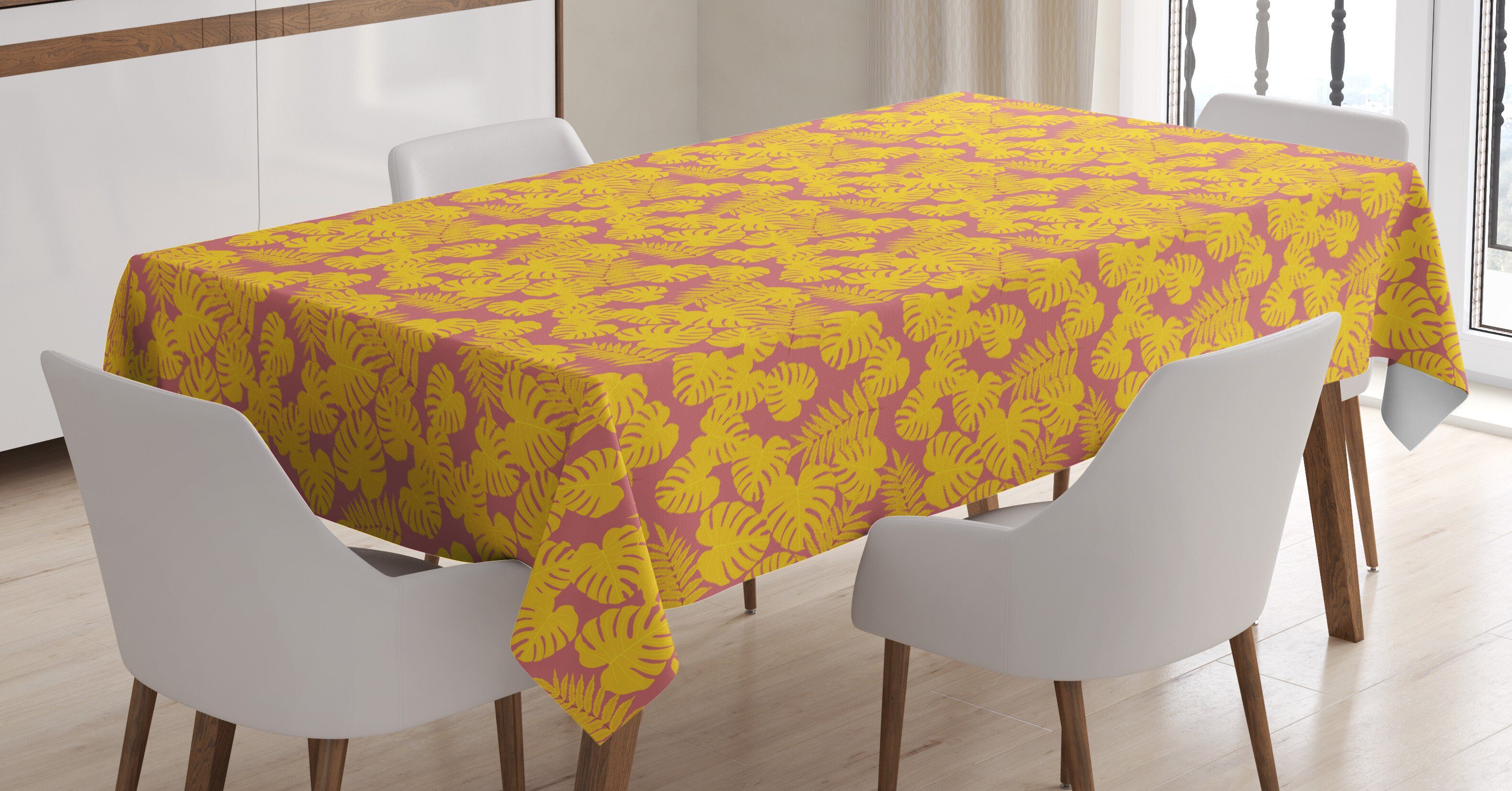 Abakuhaus Tischdecke Farbfest Waschbar Für den Außen Bereich geeignet Klare Farben, Blatt Bicolor Exotische Blätter Tropic