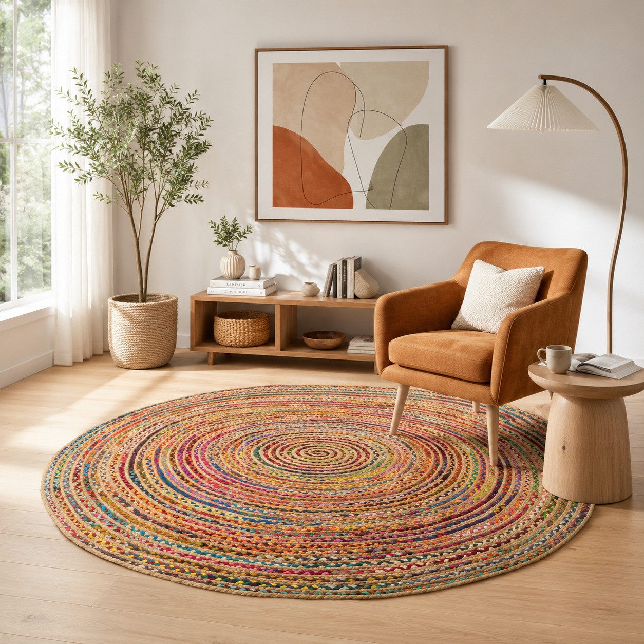 Pergamon Sisalteppich Teppich Jute Baumwolle Salsa Bunt, Rund, Höhe: 8 mm