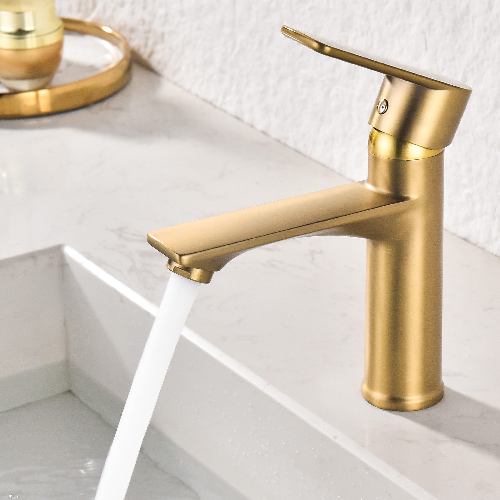 HOMELODY Waschtischarmatur Einhebelmischer Bad Wasserhahn Mischbatterie Armatur Waschbecken Keramikkartusche, Perlator, 3/8 Anschluss, einfache Montage, Gold