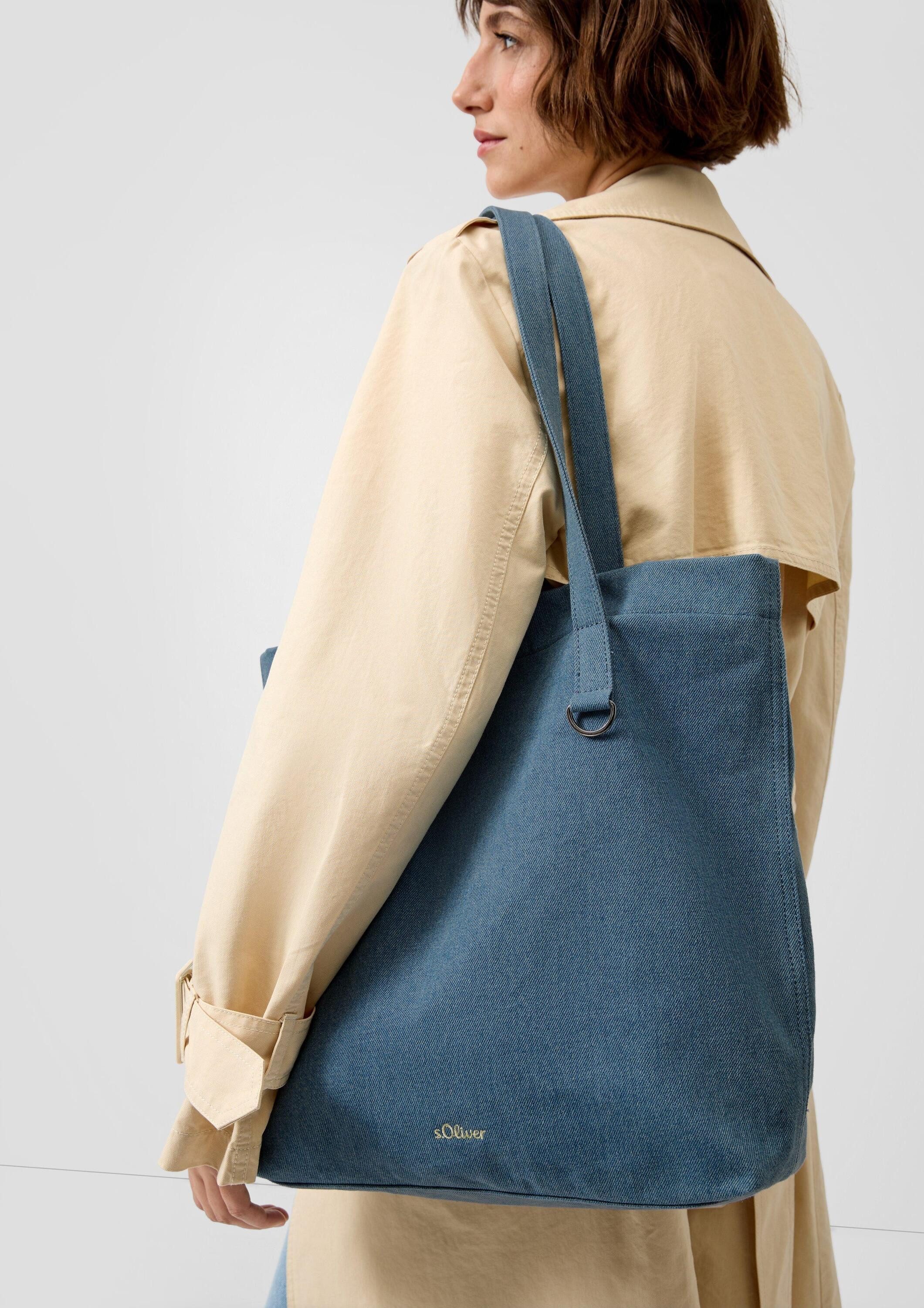 s.Oliver Schultertasche Tasche, Tote-Bag aus Denim mit Ring-Detail
