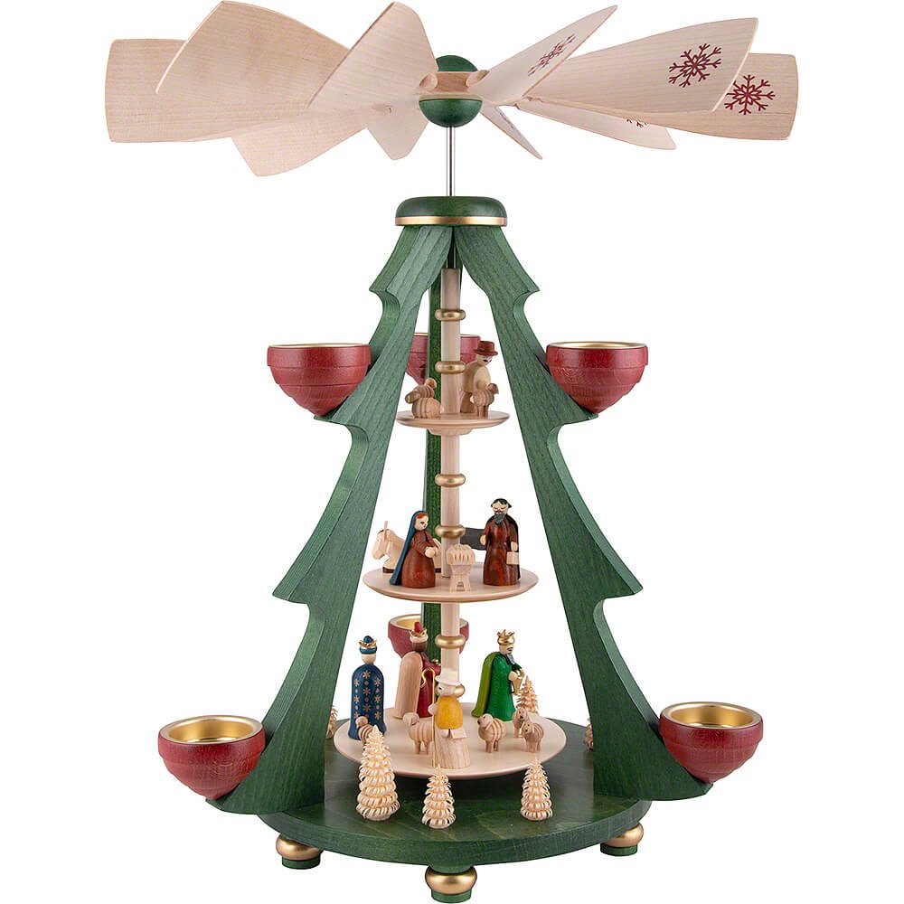 Erzgebirgische Volkskunst Richard Glässer GmbH Weihnachtspyramide 3-stöckige Pyramide Baum - Christi Geburt (40cm) von Richard Glässer