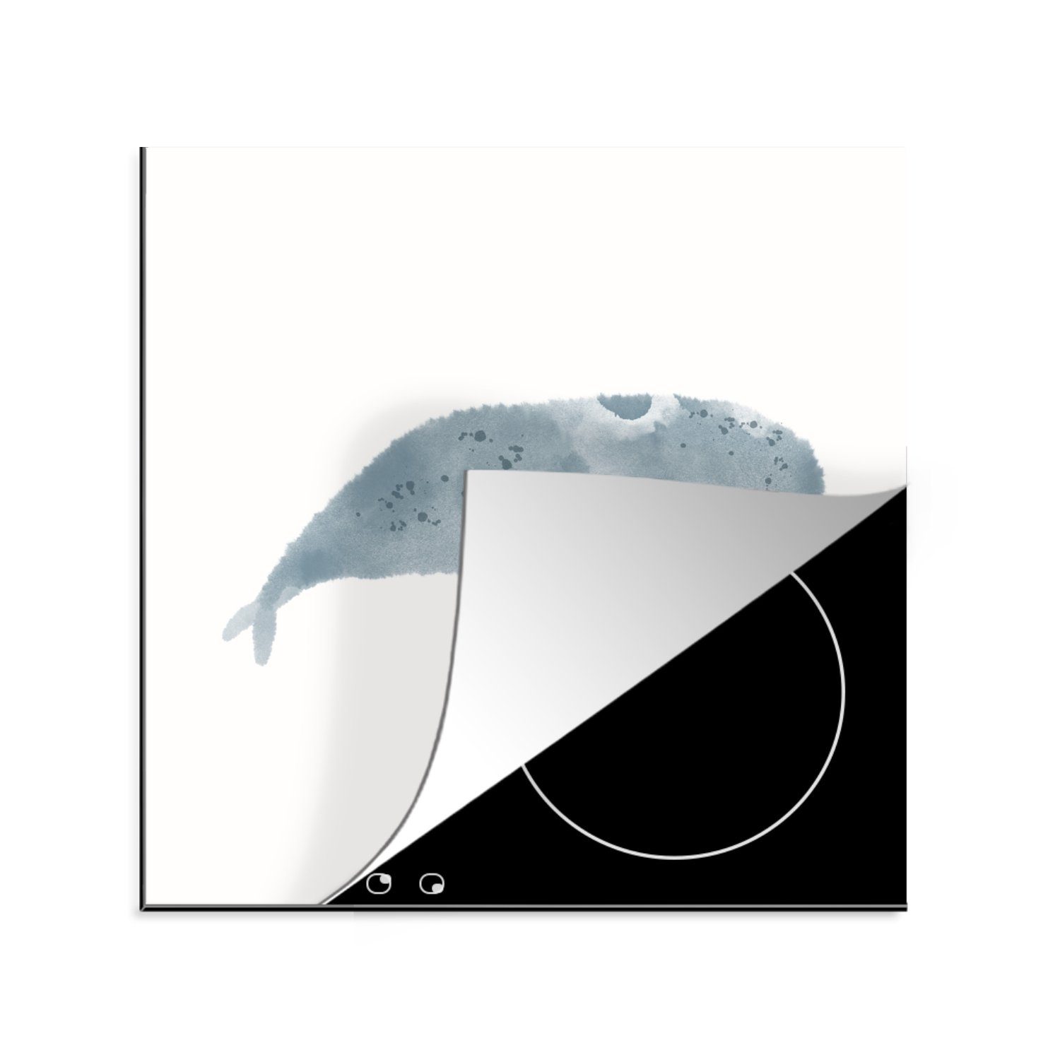 MuchoWow Herdblende-/Abdeckplatte Pottwal - Meerestiere - Aquarell, Vinyl, (1 tlg), 78x78 cm, Ceranfeldabdeckung, Arbeitsplatte für küche