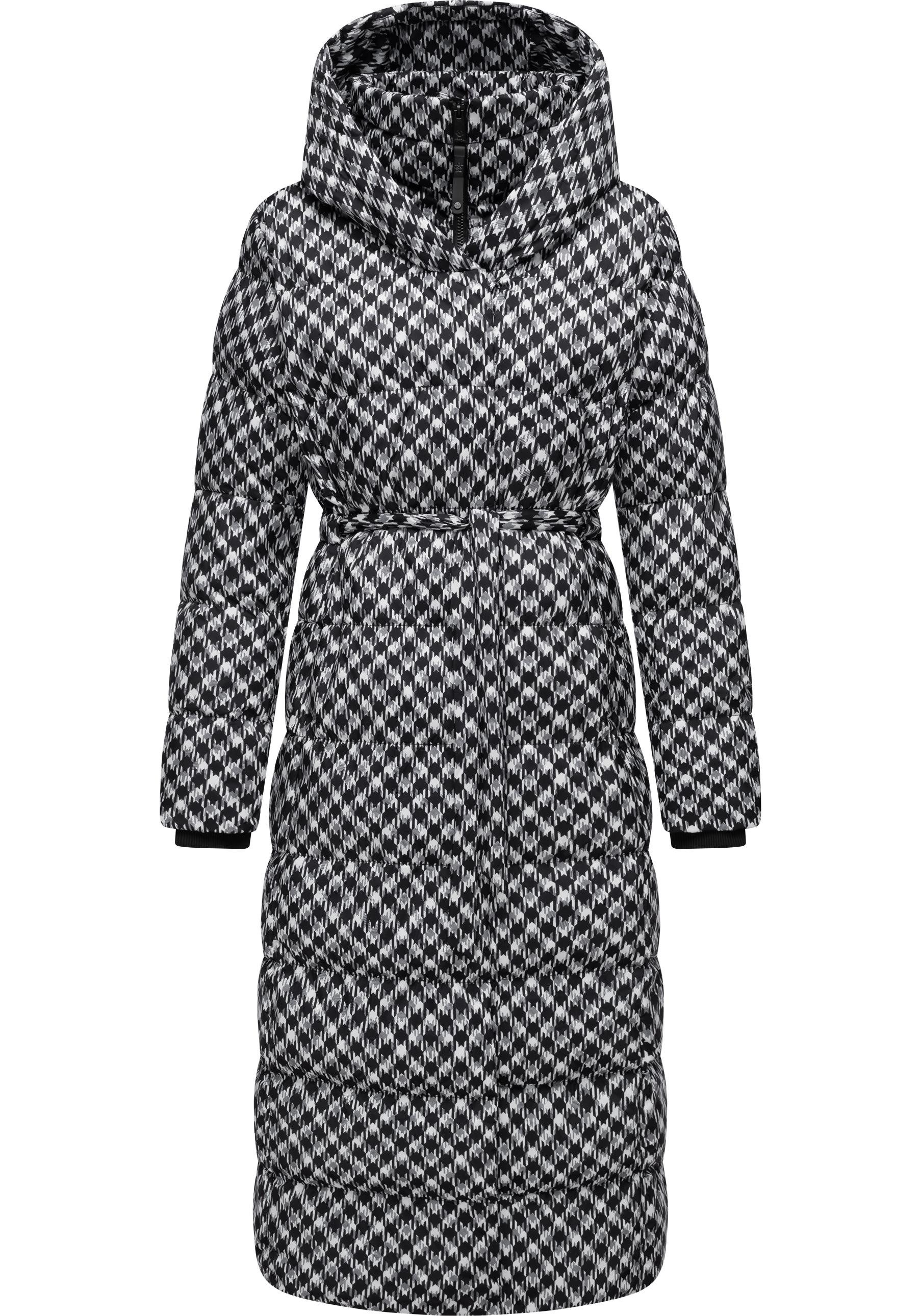 Ragwear Steppmantel Niara Long Print wasserdichter Mantel mit angesagtem Hahnentritt Muster