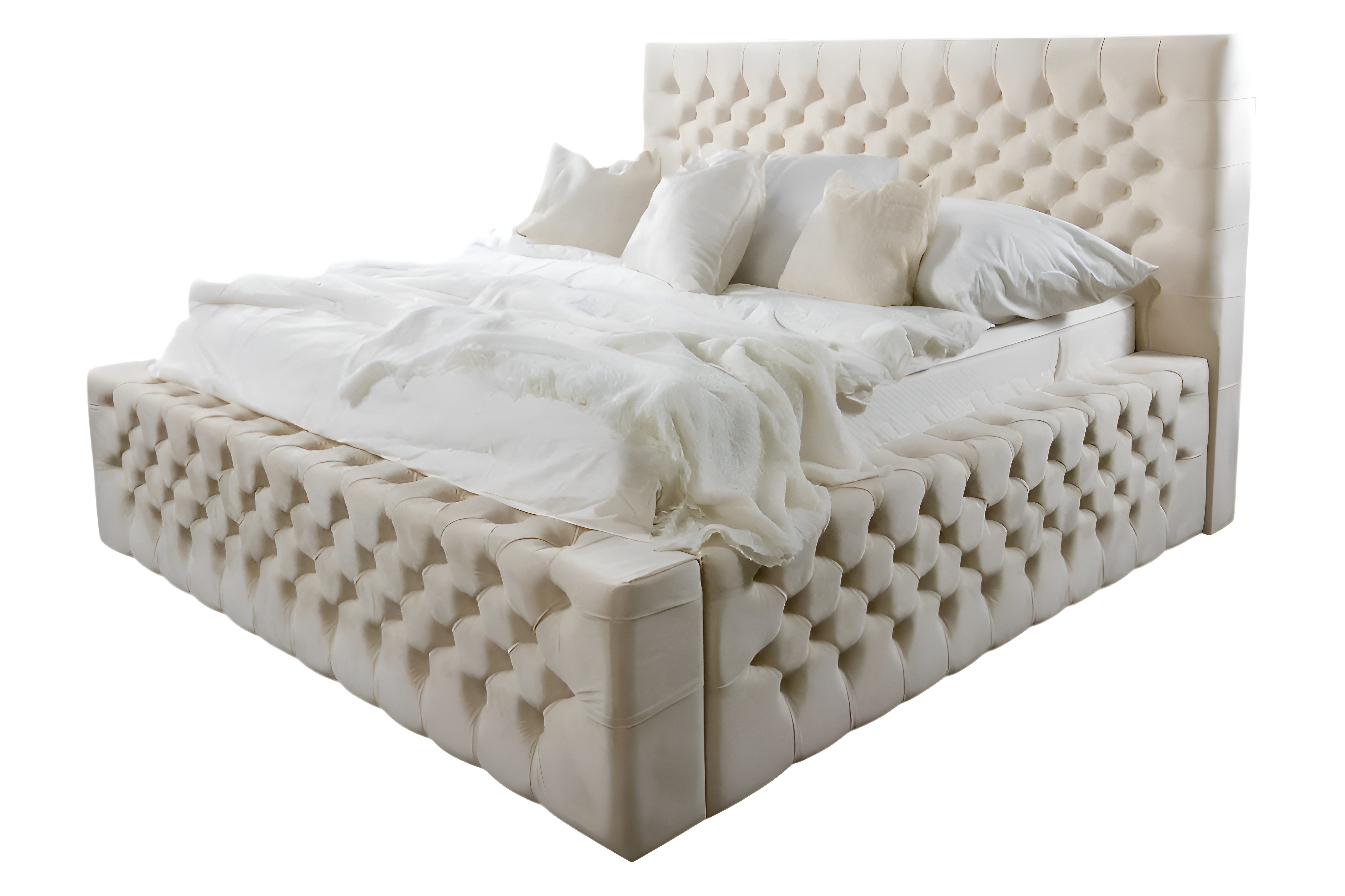 Xlmoebel Polsterbett Doppelbett Chesterfield Schlafzimmermöbel 180cm Bettgestell Beige (Bett), Hergestellt in Europa