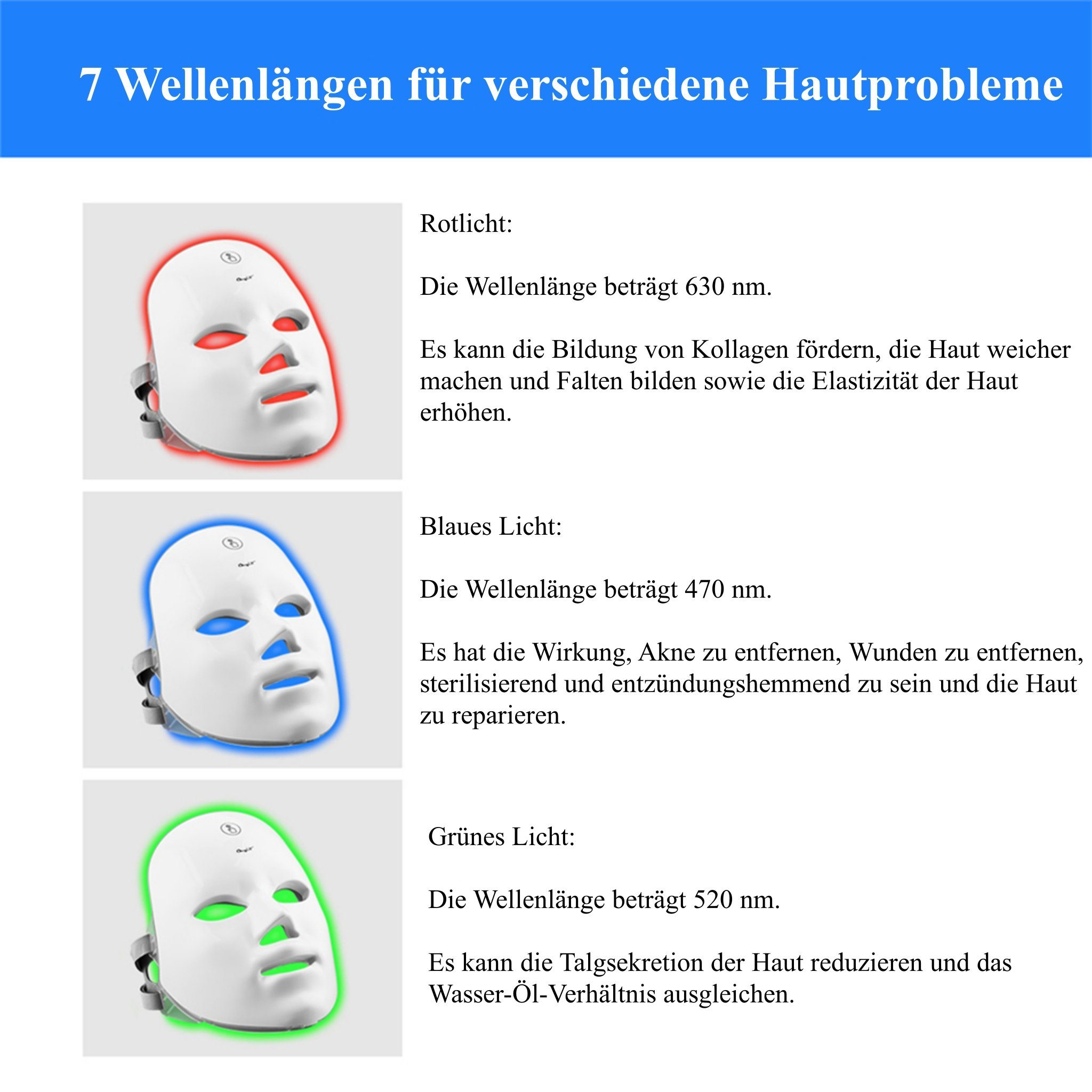 Hautstraffung, Gesichtsmaske 7-Farben-LED-Gesichtsmaske Anti-Aging, Rechargebale, CkeyiN Faltenstraffung
