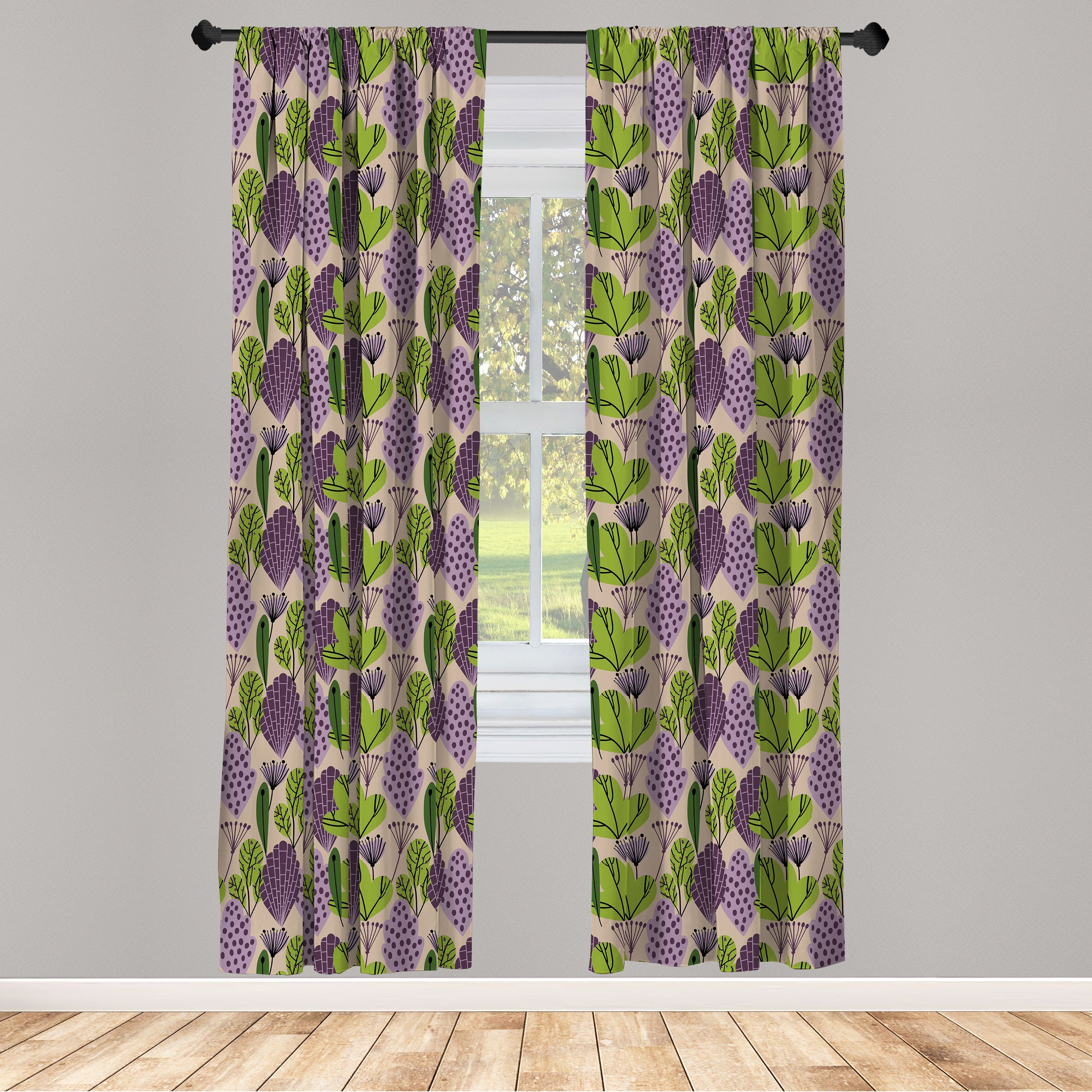 Gardine Vorhang für Wohnzimmer Schlafzimmer Dekor, Abakuhaus, Microfaser, Botanisch Zusammenfassung Blätter Garten