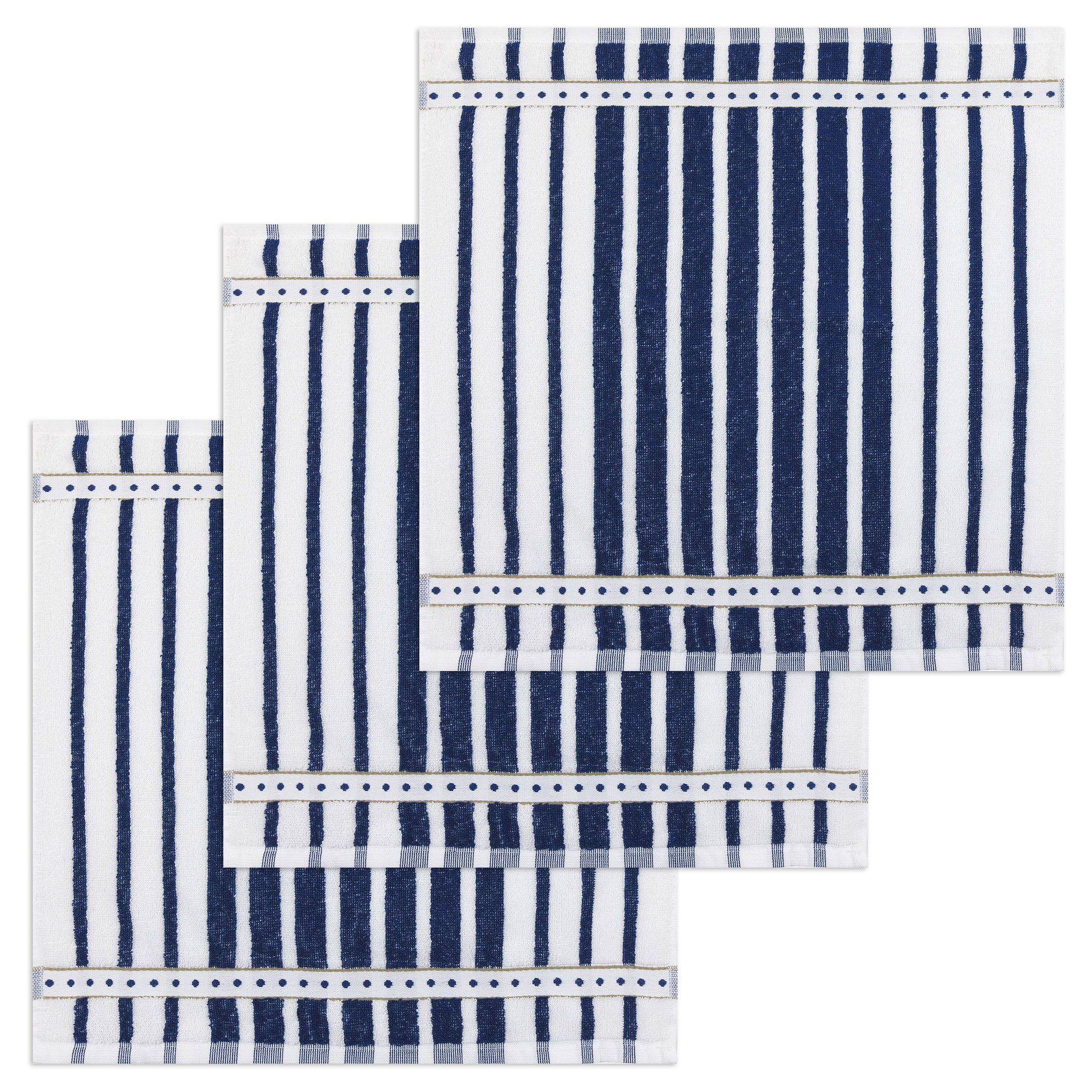 Kracht Geschirrtuch Blockstreifen, (Set, 3-tlg., Set), 3er Pack Frottee Küchenhandtücher (3 Stück) ca.50x50cm Baumwolle Blau