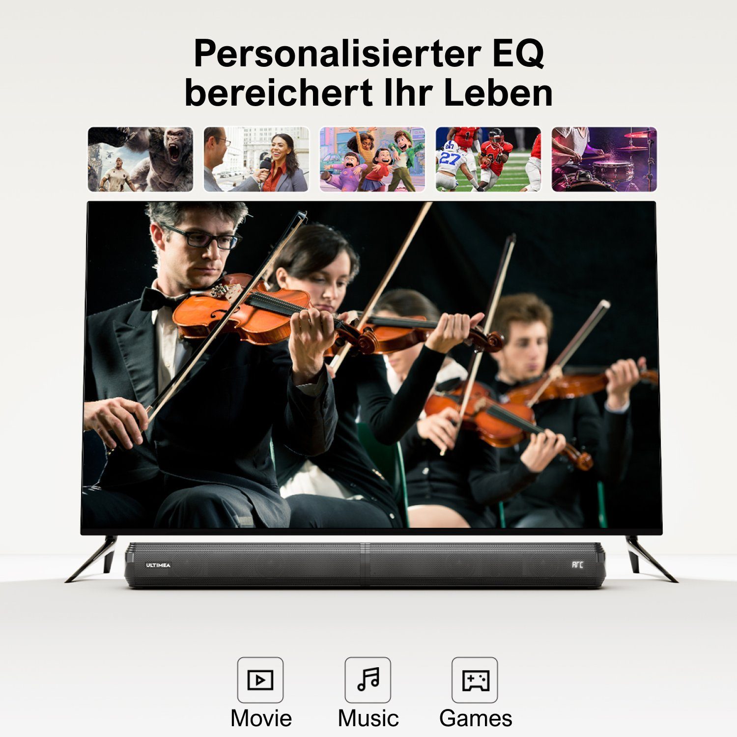 Ultimea Apollo S40 Soundbar 2.2-Kanal (Bluetooth 5.3, 100 W, Teilbare 2-in-1 Soundbar mit 3 EQ-Modi und verstellbarem Bass) – Bild 4 von 5
