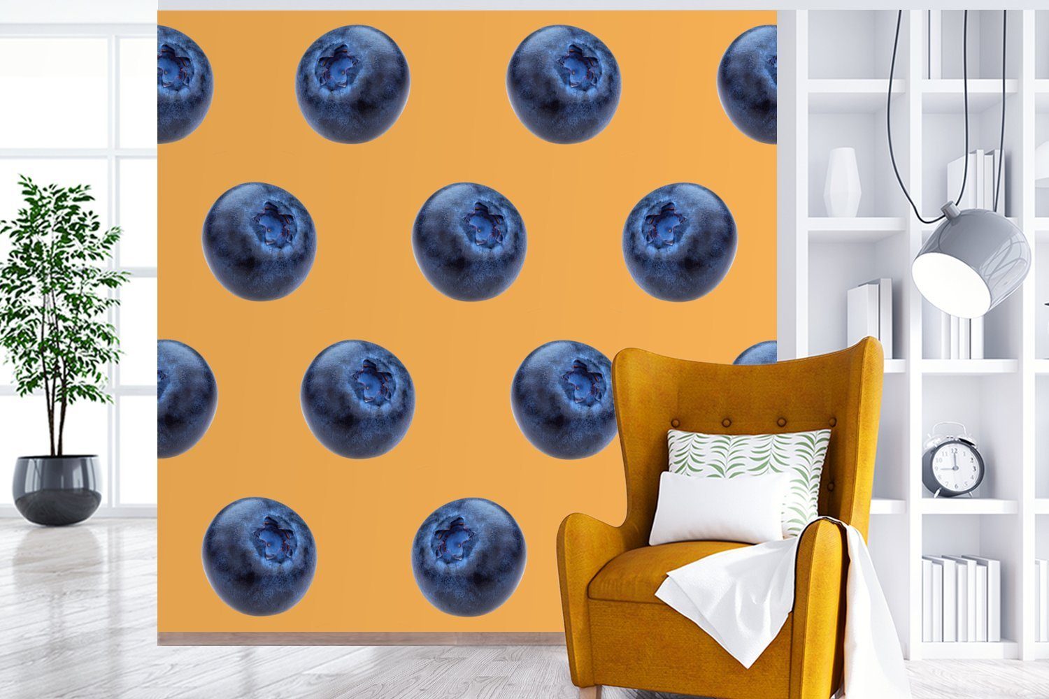Vinyl - Beere bedruckt, Wandtapete St), - Wohnzimmer Tapete Fototapete oder Schlafzimmer, Muster, (5 MuchoWow für Matt, Blaue Orange