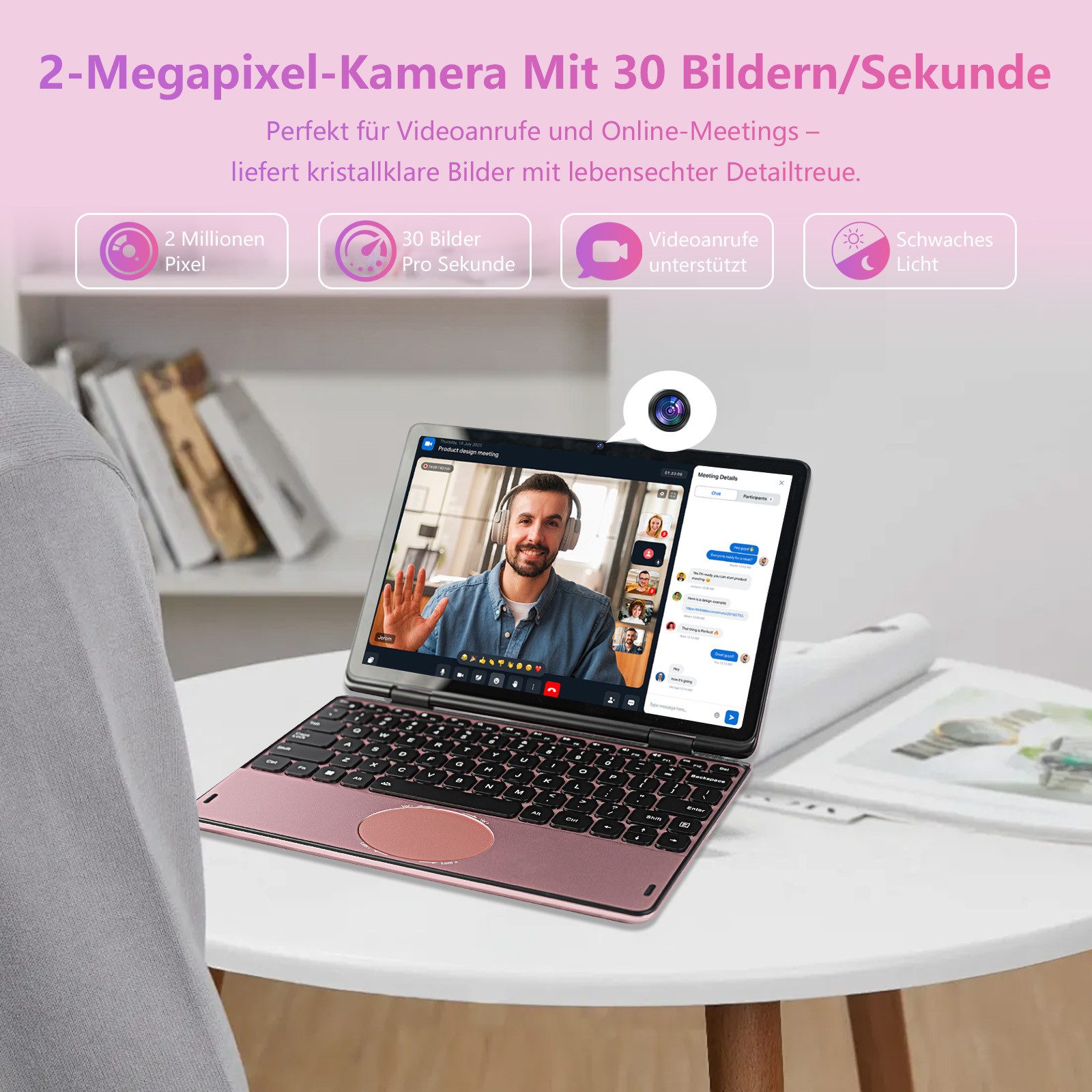 LONGEVINCE 2-in-1 Touchscreen Laptop 10,95", 16GB RAM Notebook (27,81 cm/10,95 Zoll, Intel, Intel UHD Graphics, 16 GB, 256 GB SSD, 360° Convertible, Intel N100, Windows 11 Pro, 4000mAh Akku) rosa