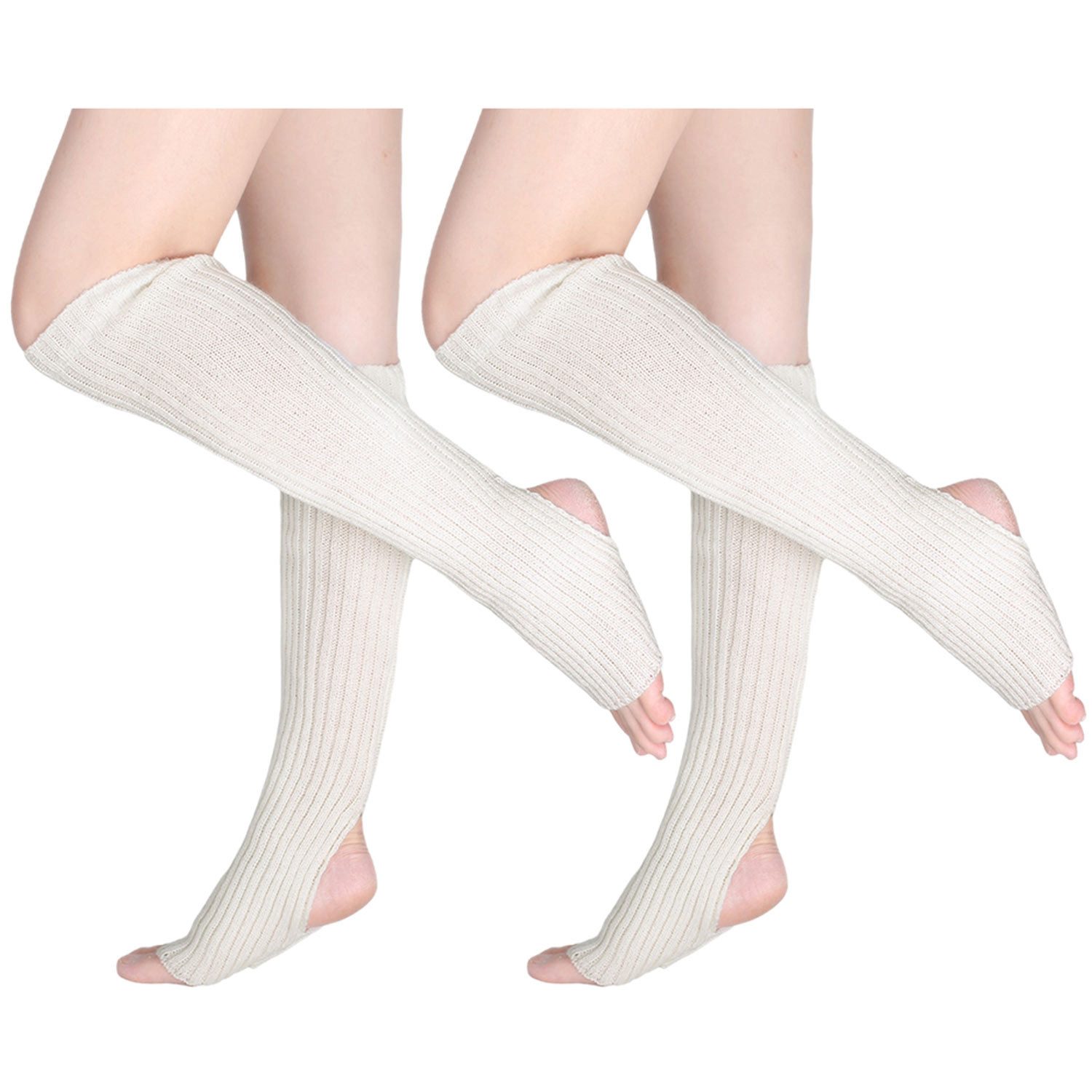 Refttenw Kniestrümpfe Gestrickte Thermosocken, Yoga-Steigbügel-Beinlinge (2 Paare)