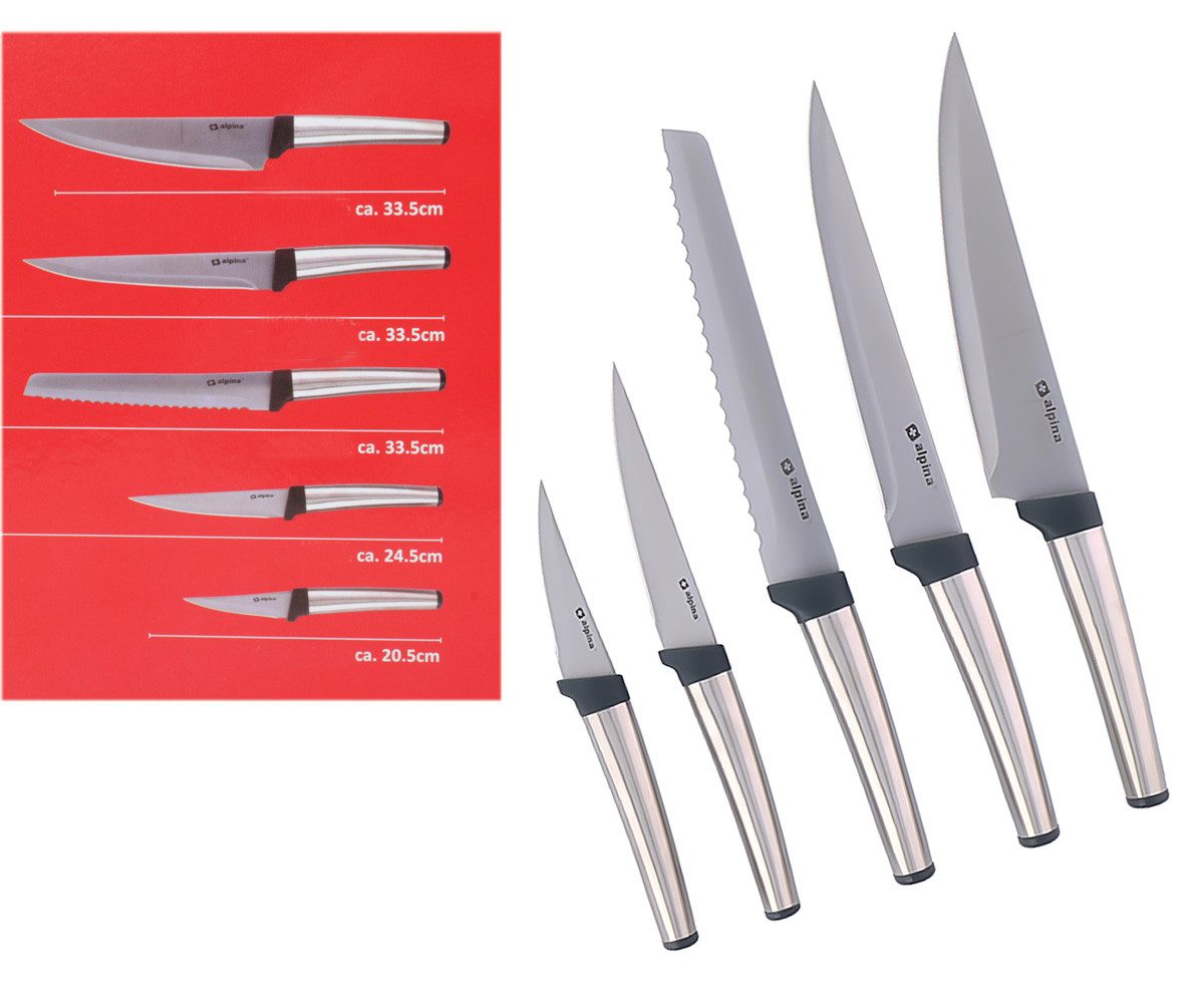 Alpina Messerblock 5-teiliges Messer-Set aus rostfreiem Edelstahl, Edelstahl Messer-Set