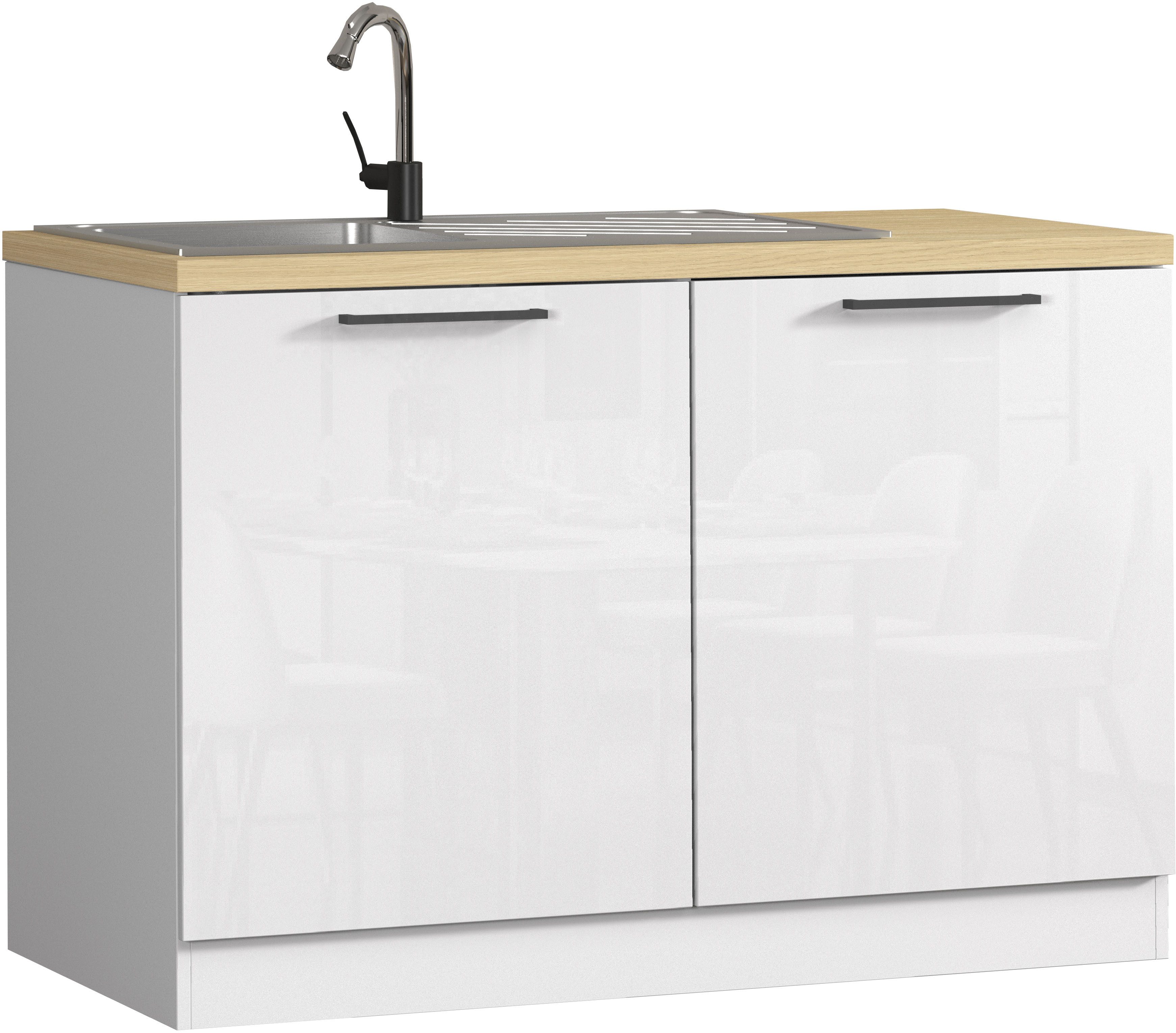 KOCHSTATION Spülenschrank Luna, Unterschrank für Spüle, Küchenspülenschrank, Made in Italy B/T/H: 120×60×85 cm, inklusive Einbauspüle und Siphon