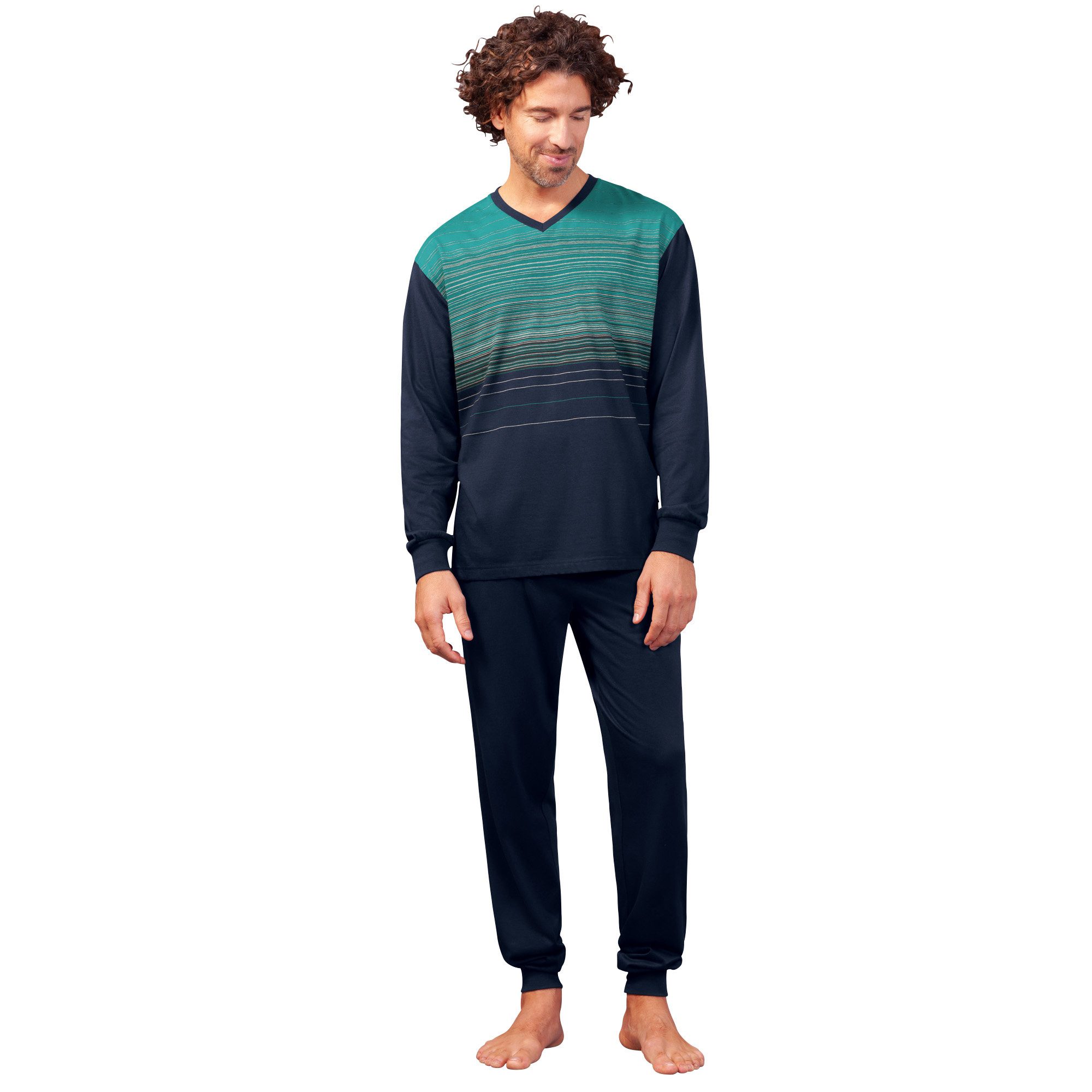 Hajo Pyjama Herren-Schlafanzug Single-Jersey Streifen günstig online kaufen