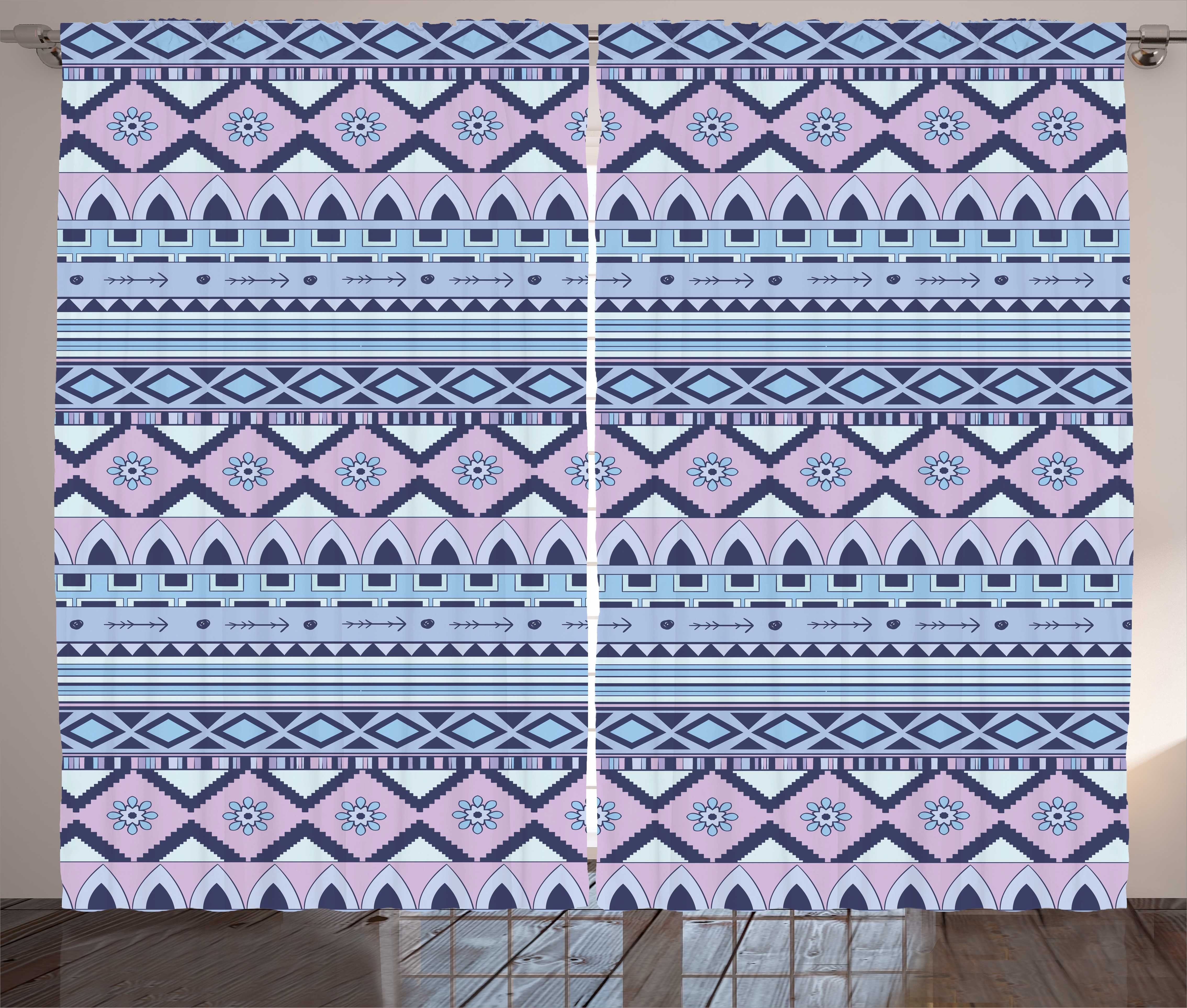Gardine Schlafzimmer Kräuselband Vorhang mit Schlaufen und Haken, Abakuhaus, Aztekisch Bunte abstrakte geometrische