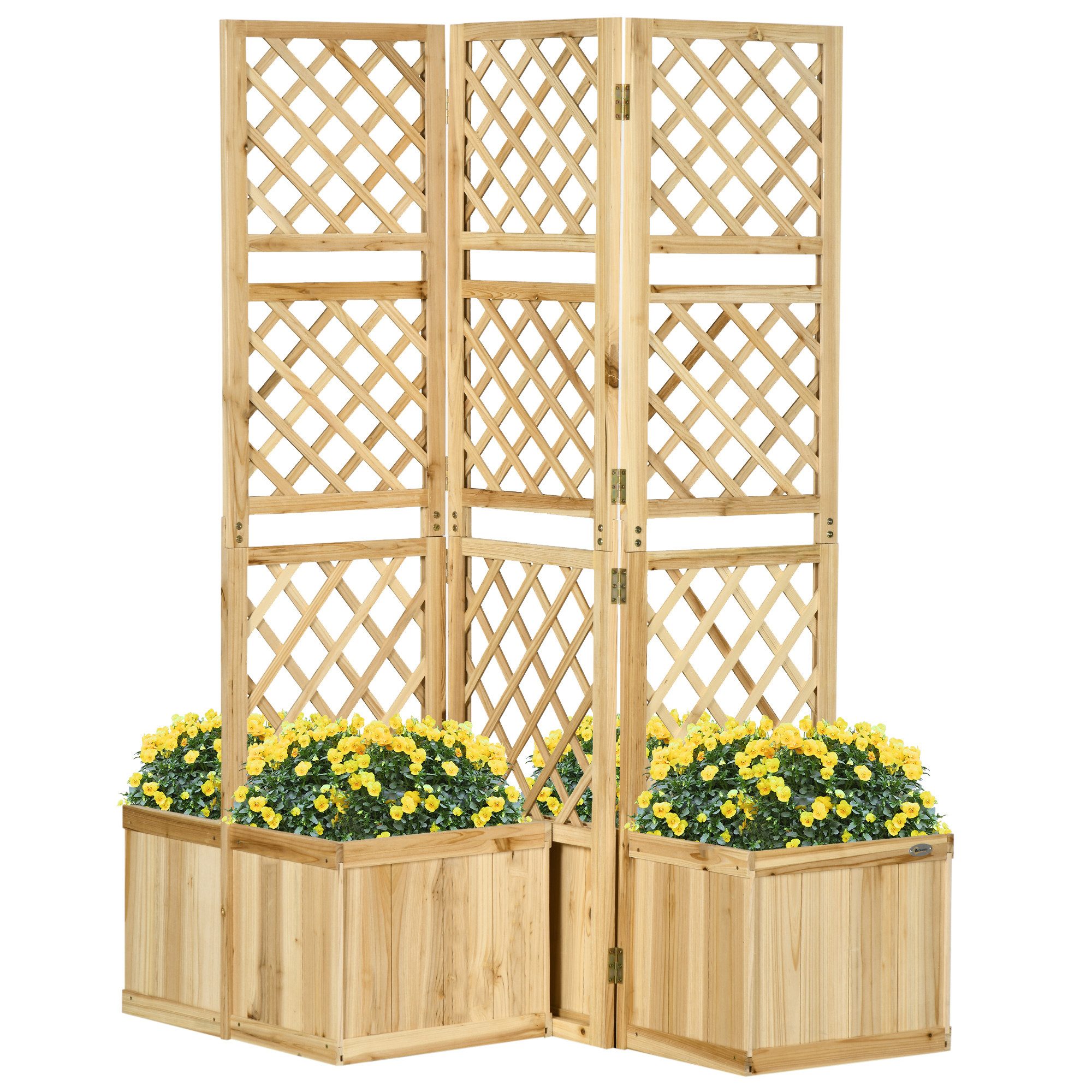 MC Star Blumenkasten Paravent Balkon wetterfest, 133 x 165 cm, 3tlg, Raumteiler (mit 4 Blumenkästen, für Garten, Terrasse und Poolbereich, Naturfarbe)