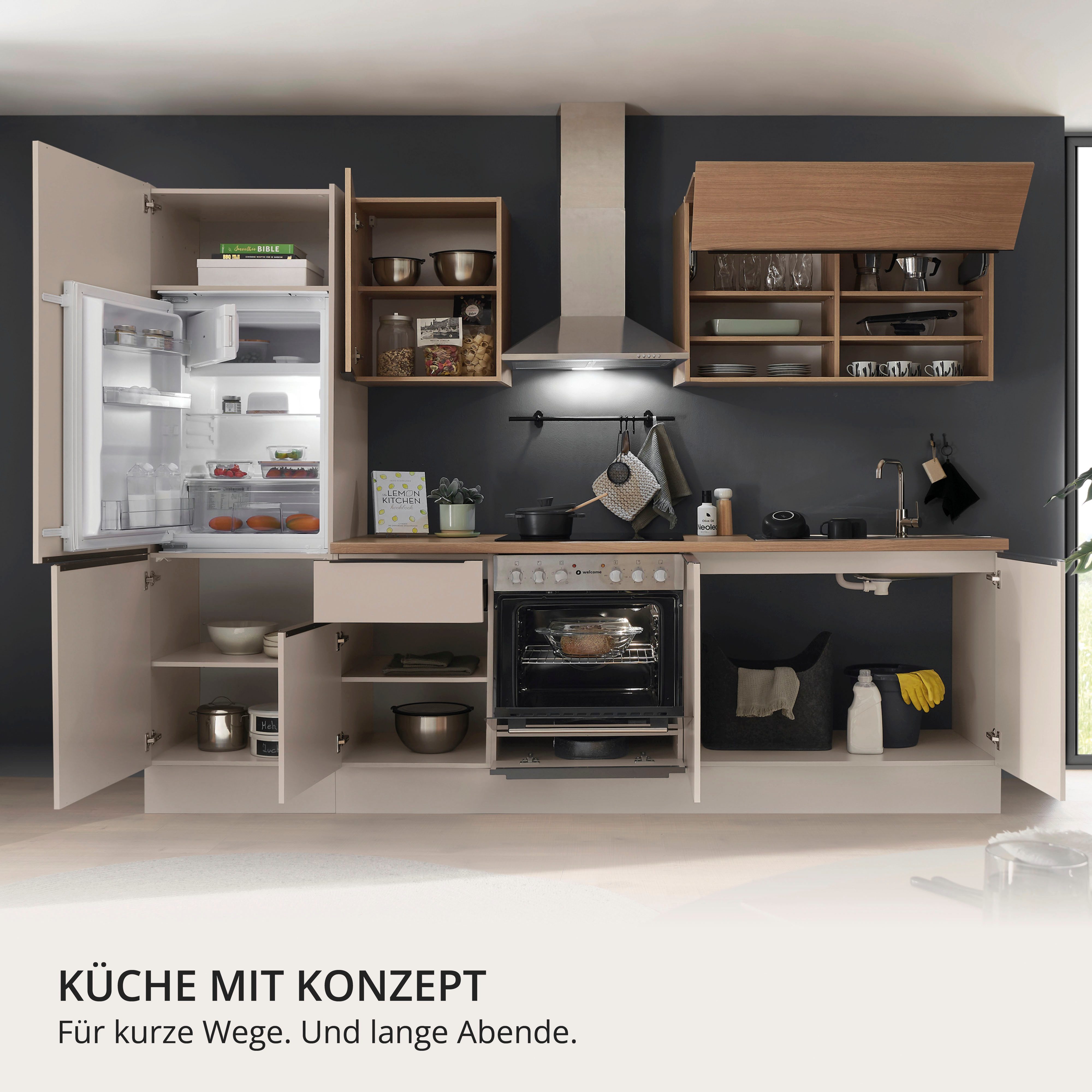 KOCHSTATION Küchenzeile Cocco B/H/T 270x211x60 cm, Breite 270 cm, wahlweise mit E-Geräten und Induktion
