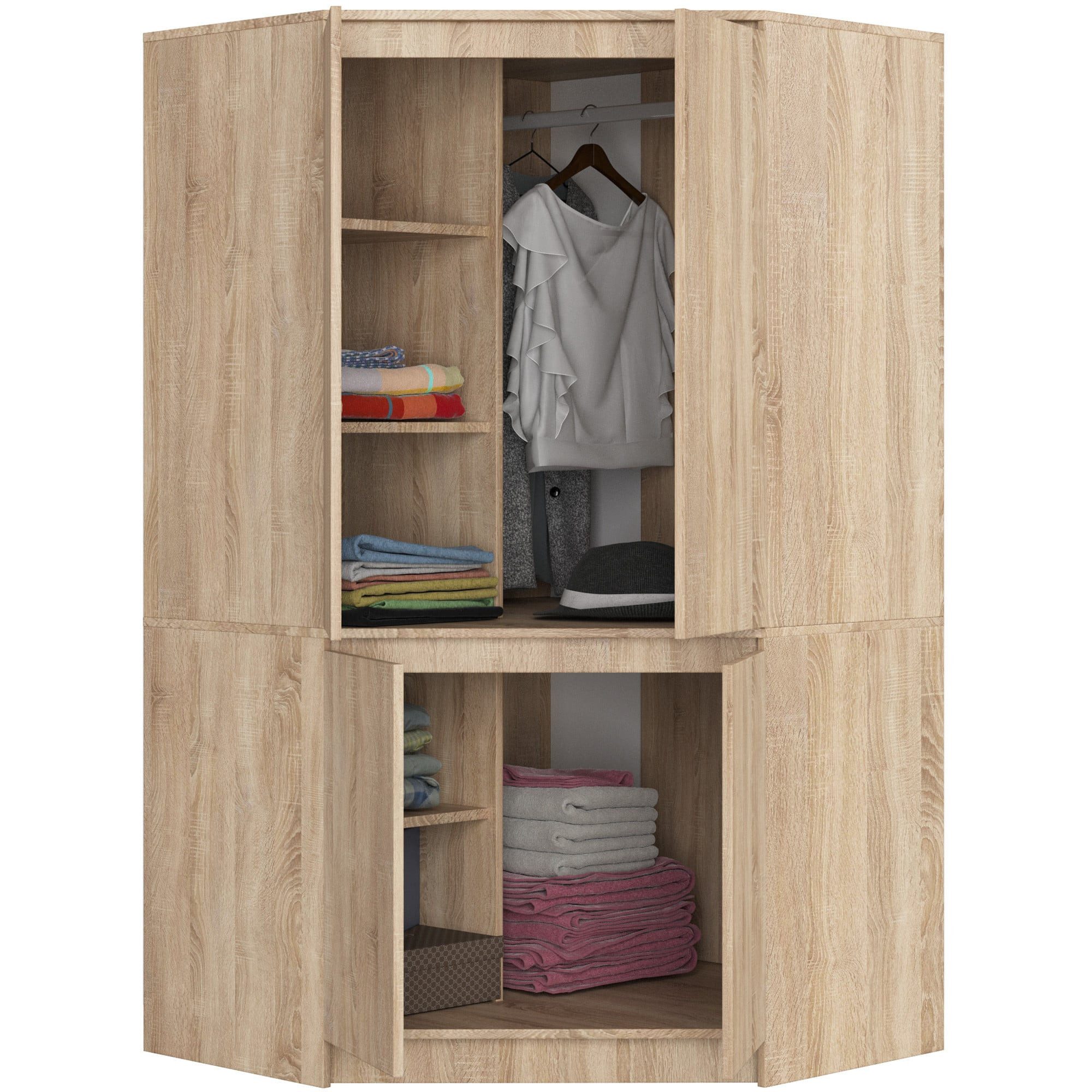 Raumhirsch Furniture Kleiderschrank Eleganter Kleiderschrank - Optimale Stauraumlösung - Garderobenschrank Nachhaltige Laminatplatte, Sonoma-Eiche, Soft-Close-Türen, 4 Türen