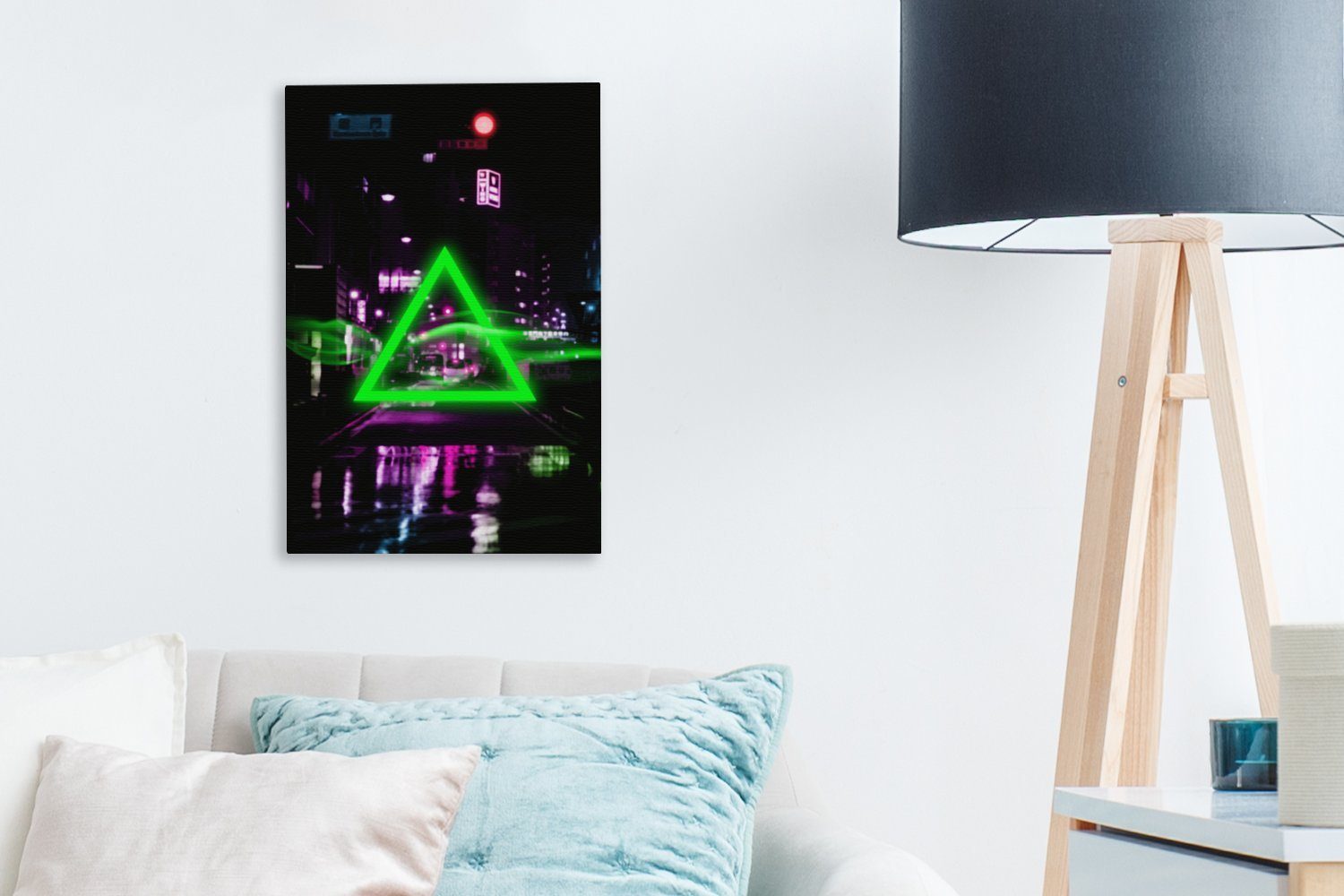 - St), Spiele Abstrakt Dreieck (1 Neon - Gemälde, 20x30 OneMillionCanvasses® bespannt cm Zackenaufhänger, inkl. - - Leinwandbild Spiele, fertig Leinwandbild