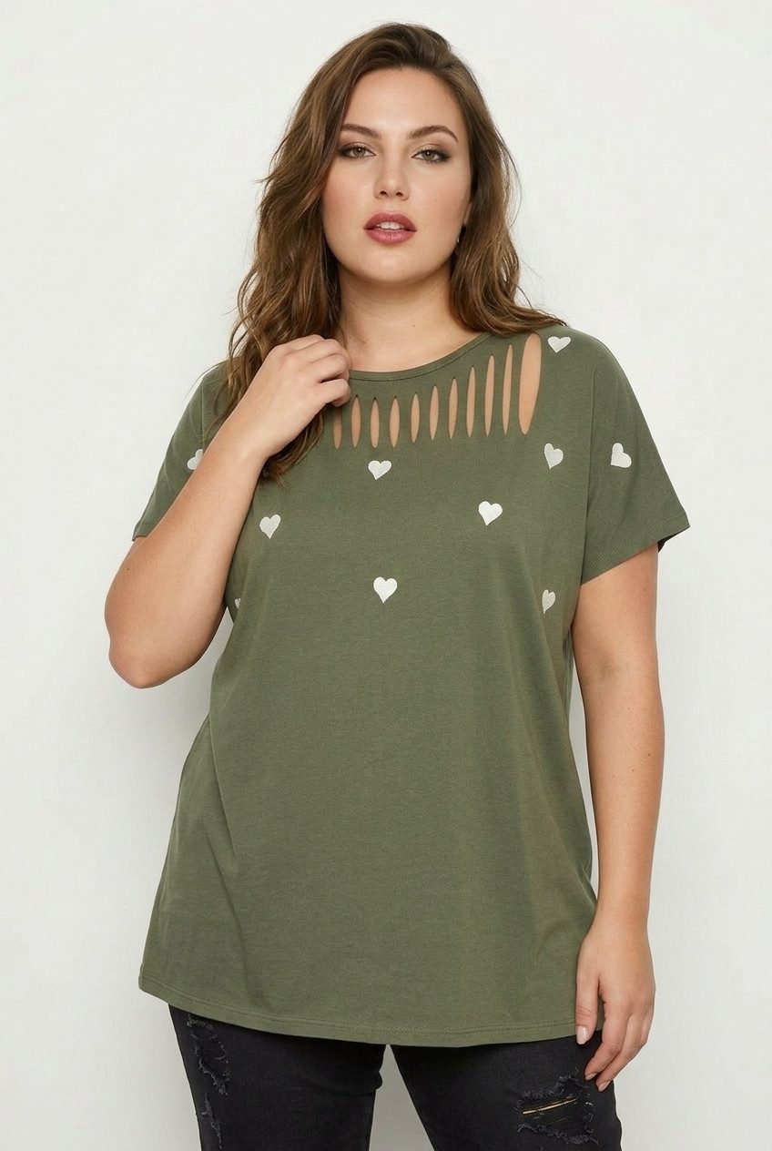 Stil Diva T-Shirt Plus Size Kurzarm T-Shirt mit Ausschnitt