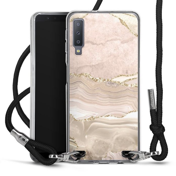 DeinDesign Handyhülle Glitzer Look Marmor Utart Rose Marble Dream Golden Stripes Samsung Galaxy A7 (2018) Handykette Hülle mit Band Case zum Umhängen