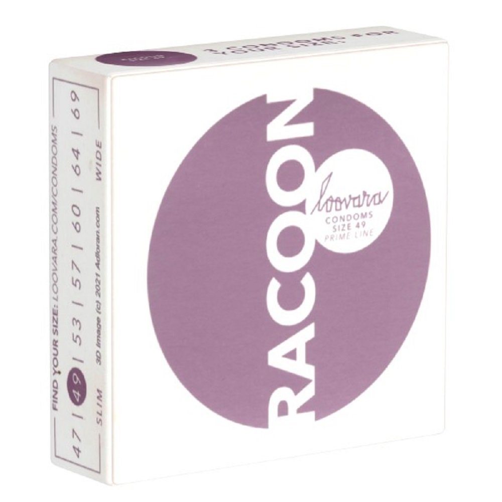 Loovara Kondome Racoon 49 Packung mit, 3 St., strapazierfähige Maßkondome aus Fairtrade-Latex