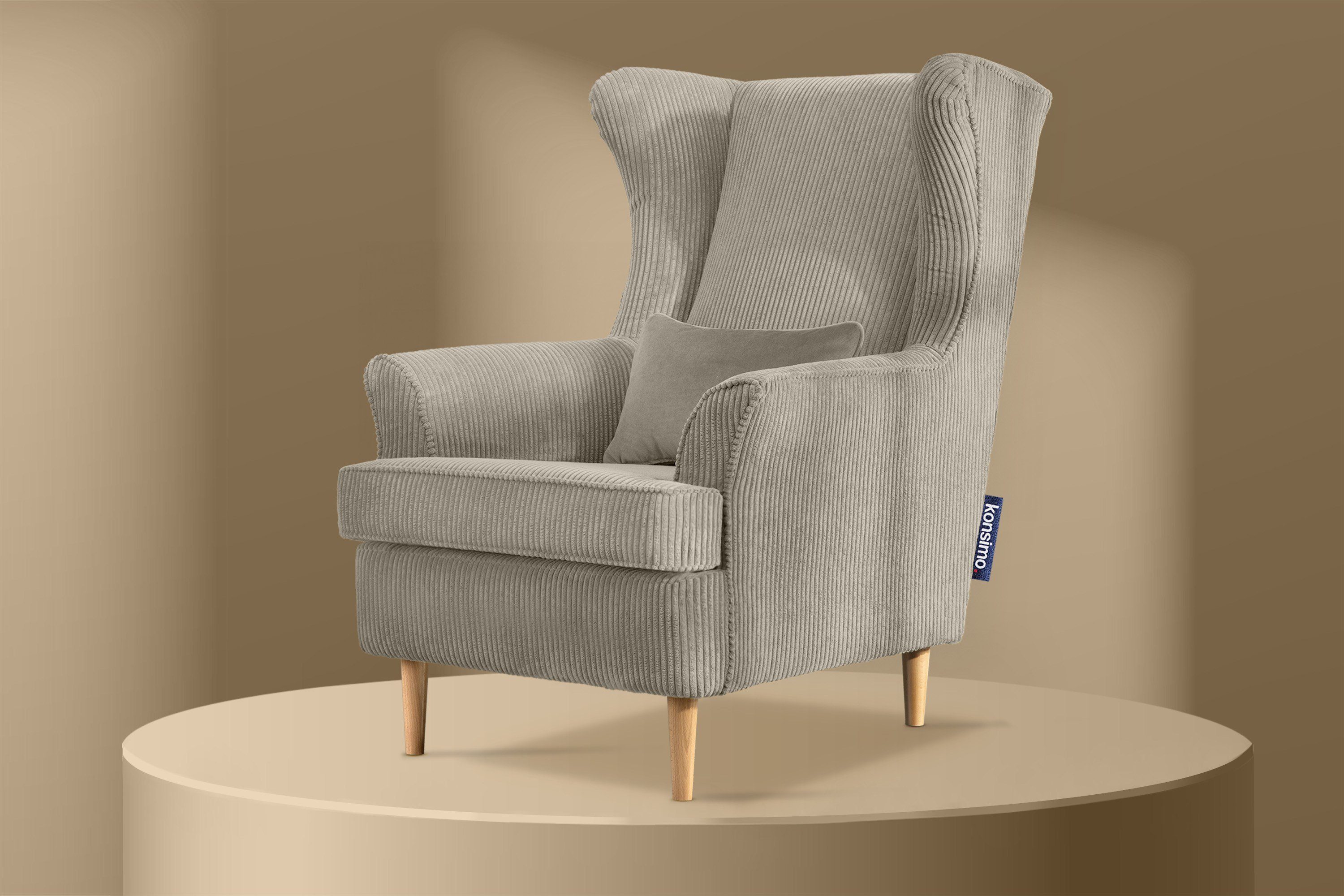 Konsimo Ohrensessel inklusive zeitloses Kissen hohe dekorativem STRALIS Sessel, Füße, Design