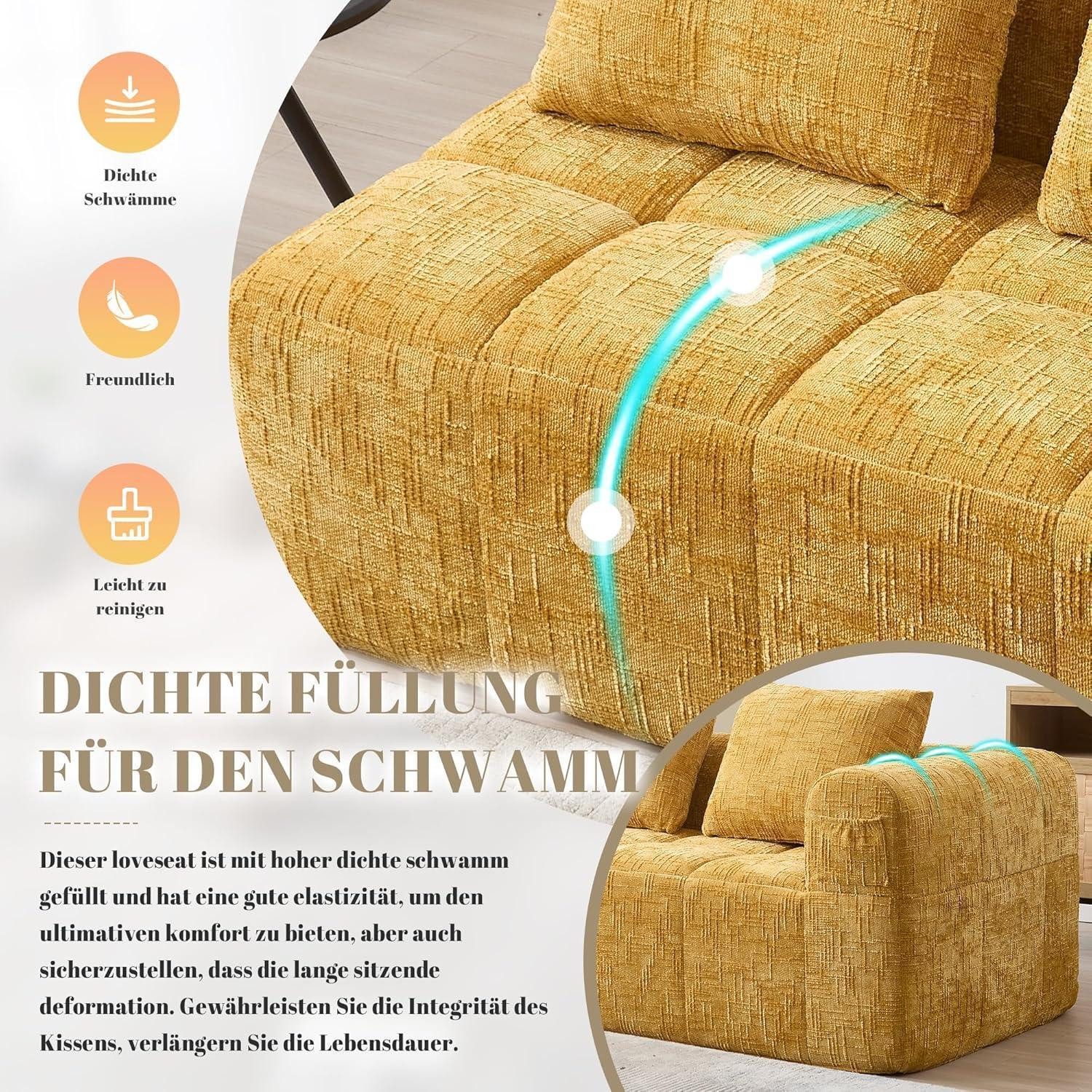 LuxusKollektion Chaiselongue Polstersofa 2 Sitzer Chaiselongue 2 Kissen kein Zusammenbau Gelb B