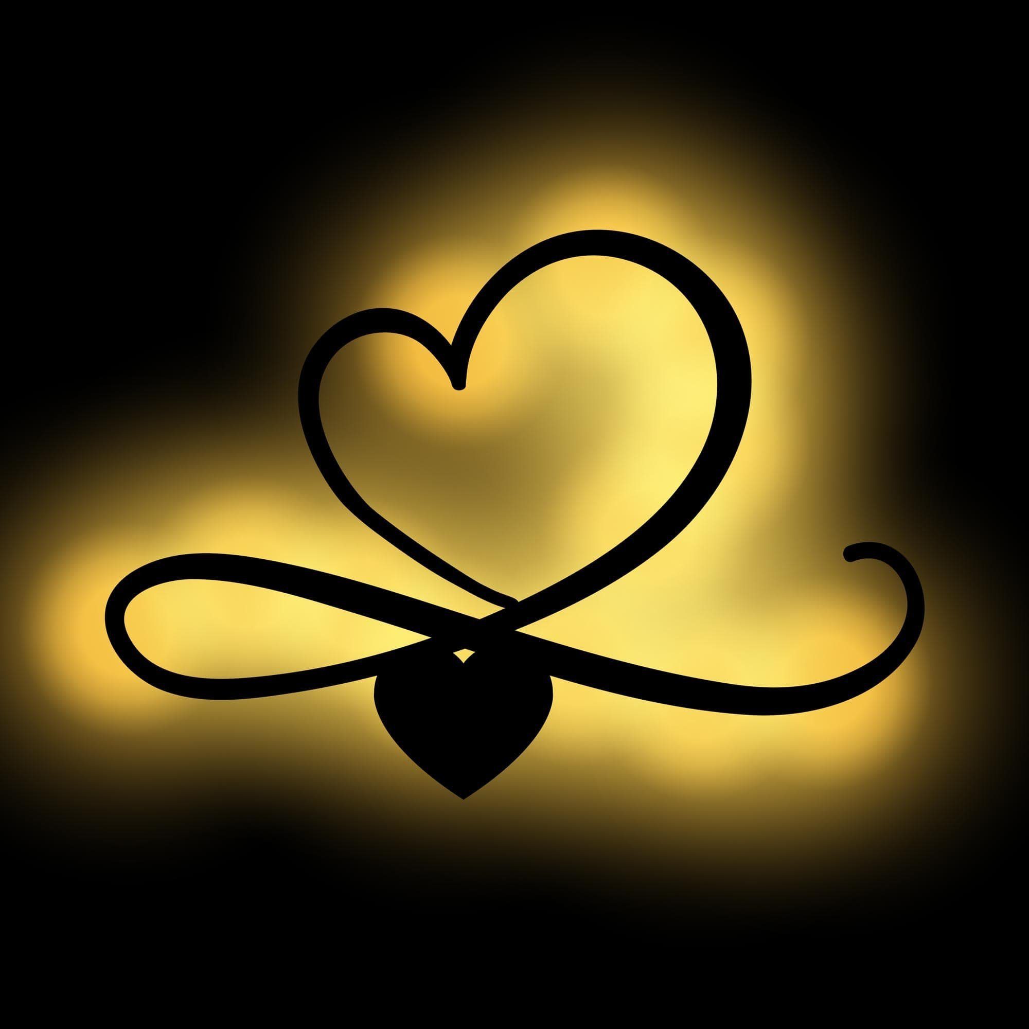 Namofactur LED Dekolicht Unendlich Herzen - Dekoobjekt aus Holz mit Herz Motiv - Wand Lampe, Ohne Zugschalter/Stern, LED fest integriert, Warmweiß, Wanddekoobjekt Wohnzimmer Leuchte batteriebetrieben