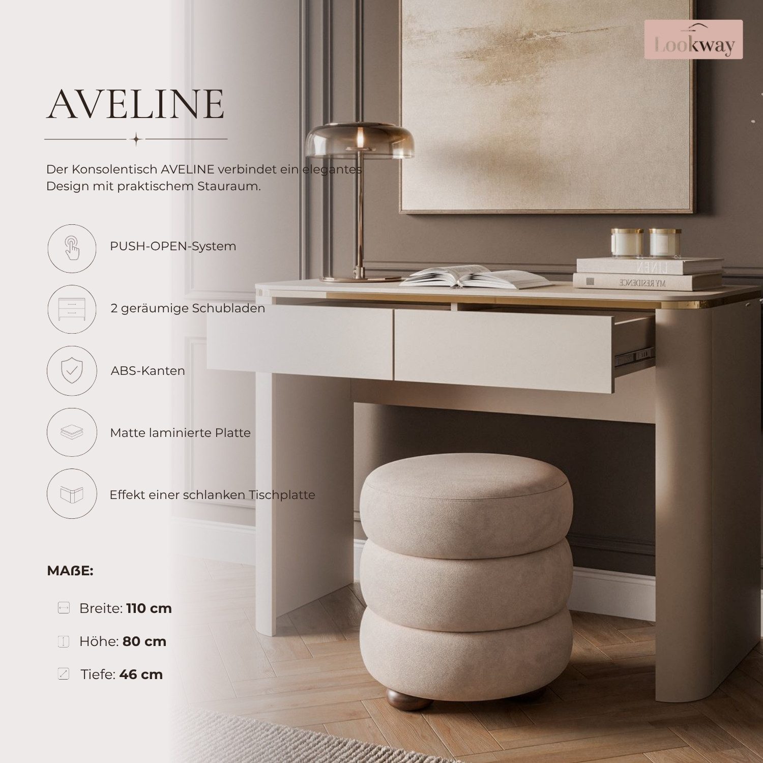 Lookway Konsolentisch AVELINE KASCHMIR mit goldenen Details und Schubladen – Bild 3 von 5