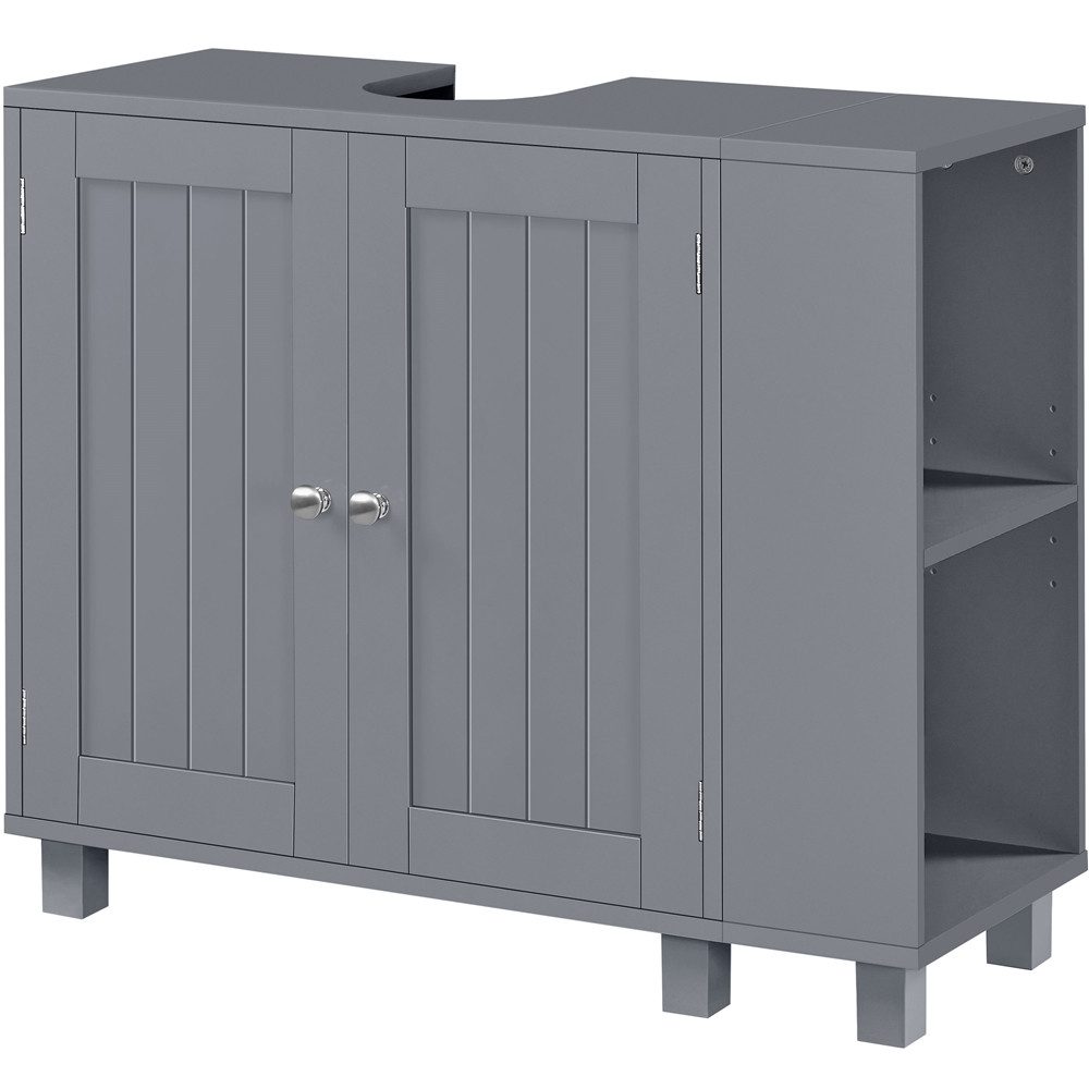 Yaheetech Waschbeckenunterschrank Freistehender Unterschrank mit Verstellbaren Einlegeböden Zweitüriger Standschrank mit Offenem Stauraum & Haken