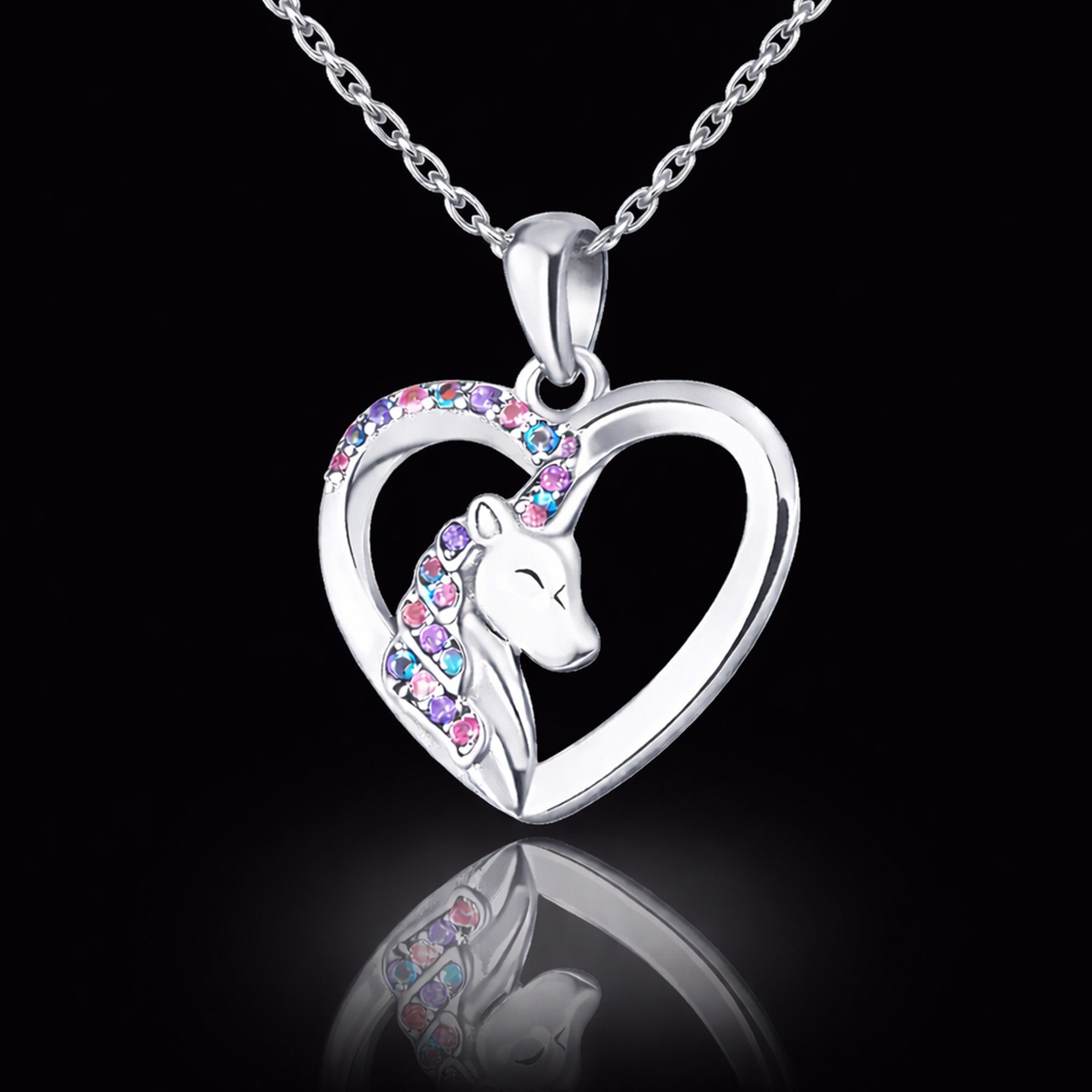 Limana Kette mit Anhänger Einhorn Kinderkette 925 Silber – Mädchen Halskette mit Herz Pferd (ink. Dose), Schmuck Geschenk für Kinder Silberkette Ostern Weihnach – Bild 5 von 5
