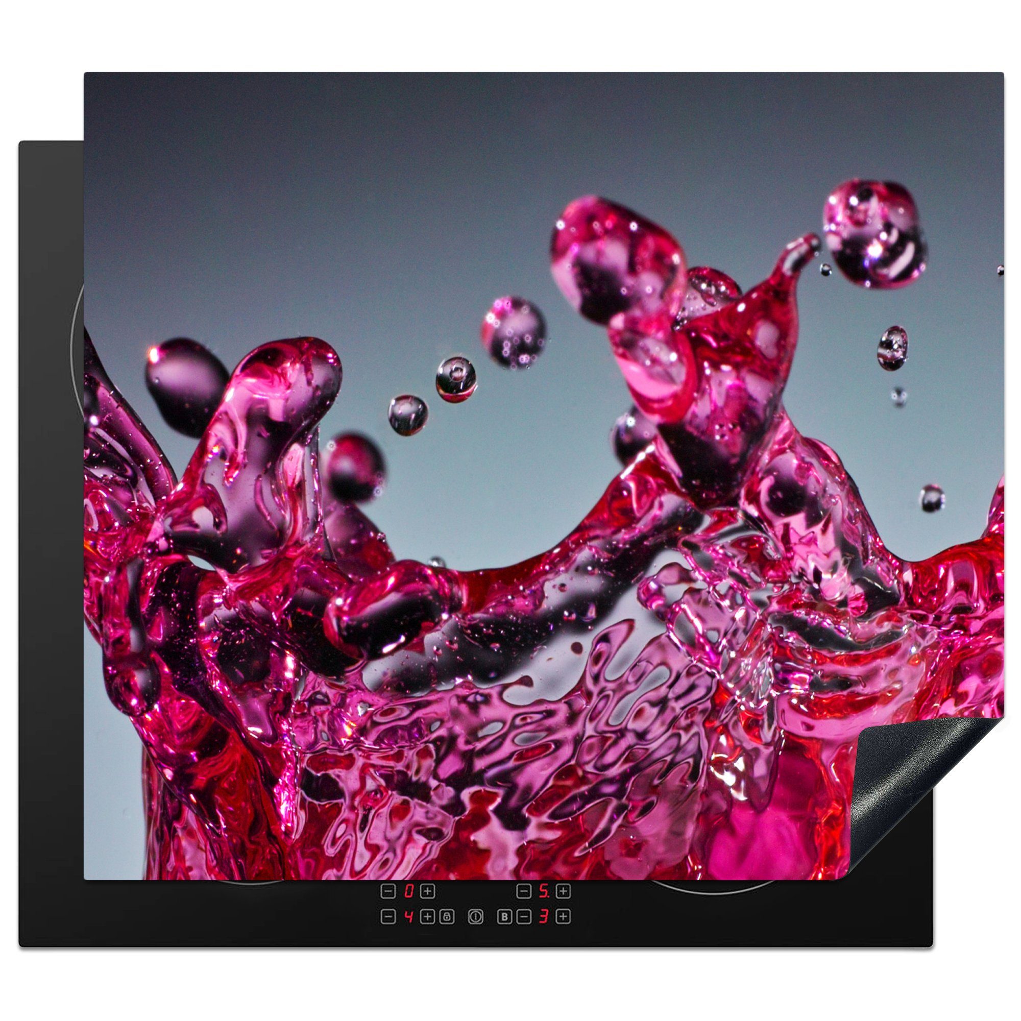 MuchoWow Herdblende-/Abdeckplatte Wasser - Abstrakt - Rosa - Tropfen, Vinyl, (1 tlg), 60x52 cm, Mobile Arbeitsfläche nutzbar, Ceranfeldabdeckung