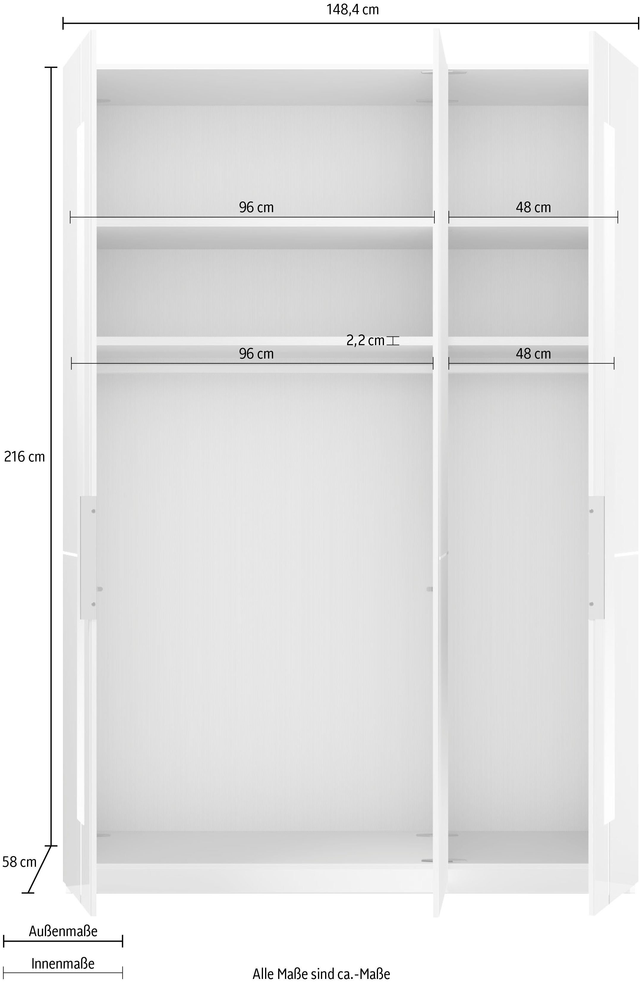 GALLERY M branded und inkl. Weiß Drehtürenschrank Spiegeltüren Imola Glas- mit Einlegeböden W und by Musterring Kleiderstangen