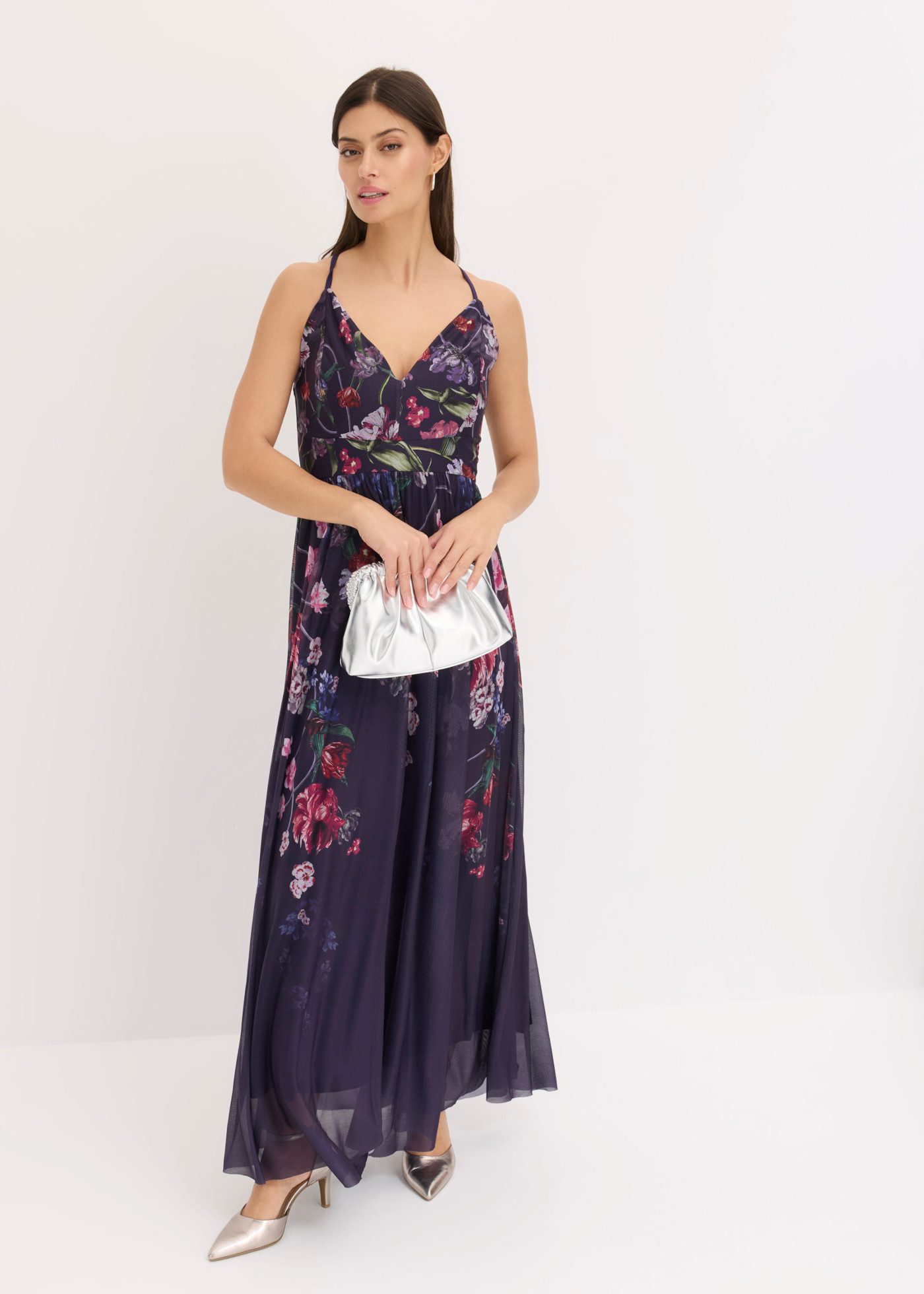 bonprix Maxikleid mit feinem Tüll, Slim Fit Passform