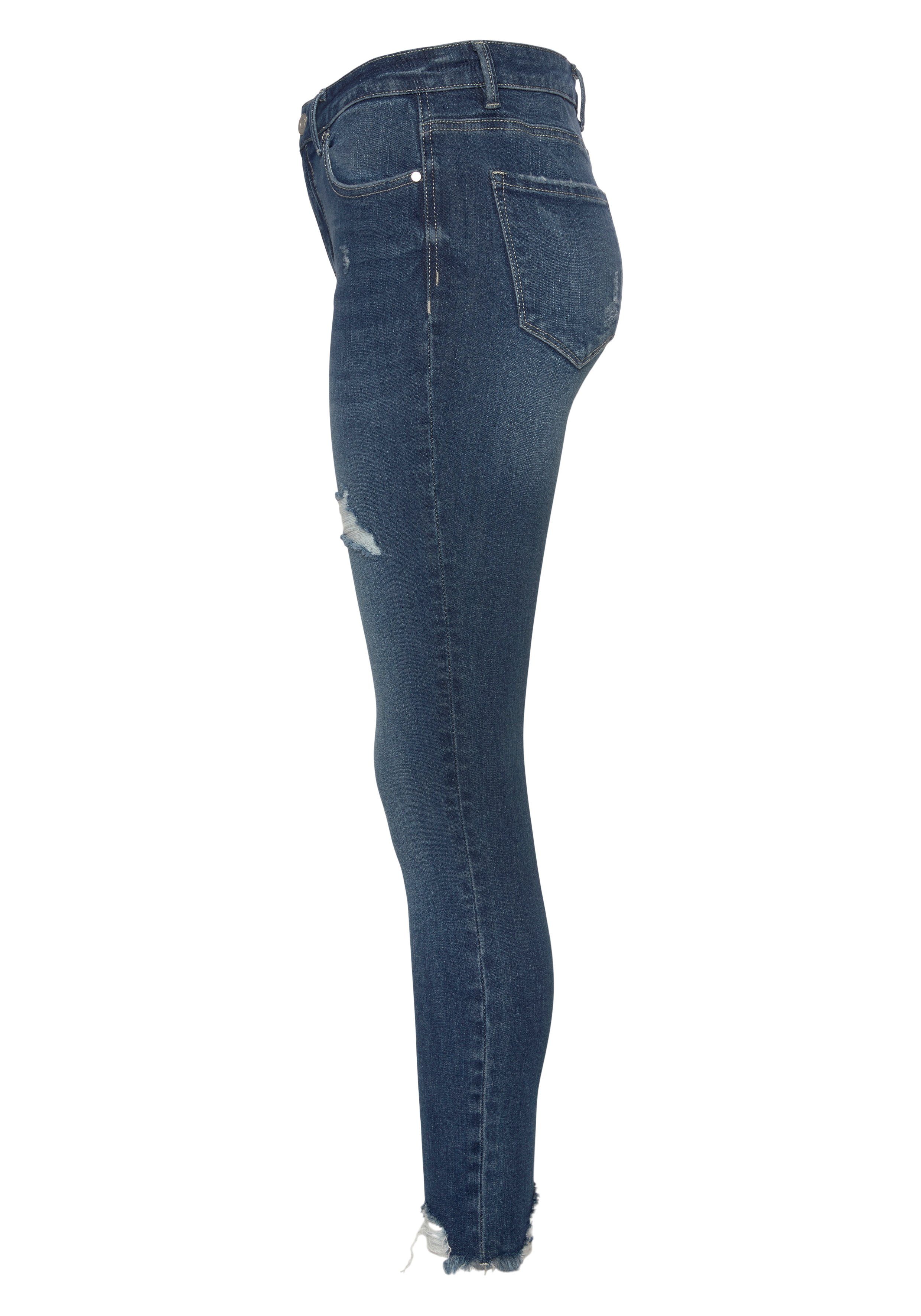 Buffalo Destroyed-Jeans mit ausgefranstem Beinabschluss und Stretchanteil, schmale Passform