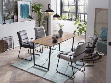 TPFLiving Esstisch JOONA - Esszimmertisch, MDF mit Akazie-Dekor, Gestell Metall (Hochwertiger Küchentisch mit stylischem 4-Fuß-Gestell, 1-St., Designertisch, natur, Gestell schwarz), Tisch Esszimmer - Maße (BxHxT): 140x73x70 cm - Plattenstärke: 2 cm