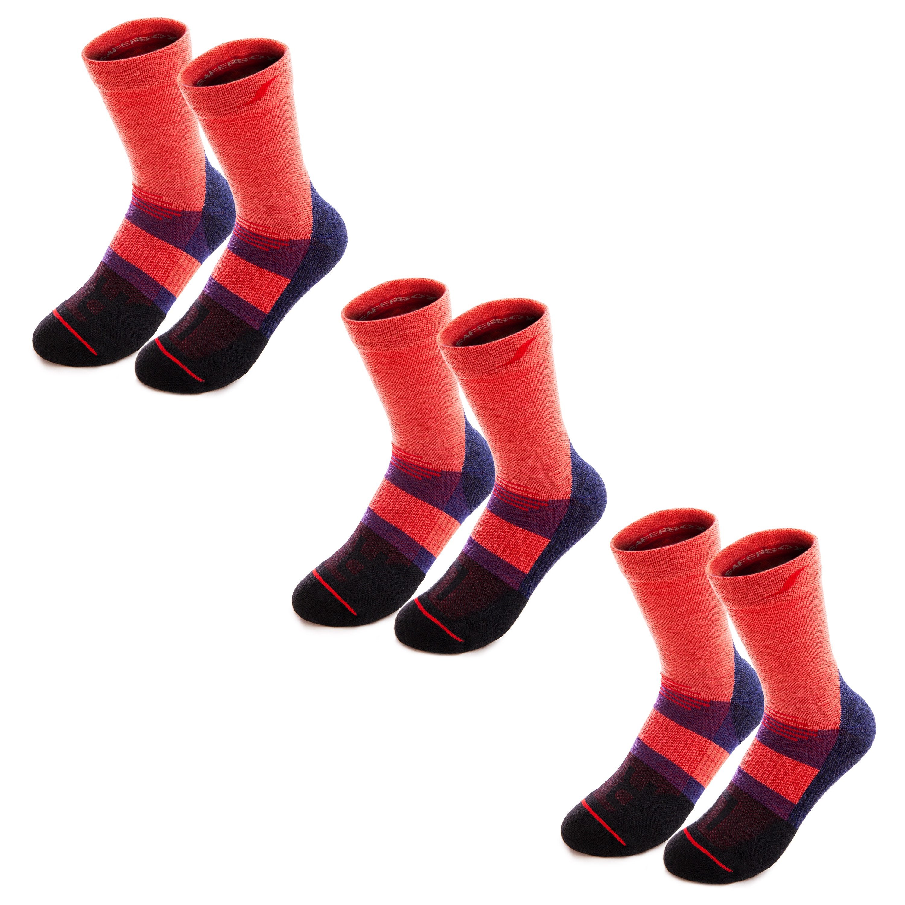 SAFERSOX Wandersocken Trekkingsocken (Set, 3 Paar) Mückenschutz, Merinowolle, Mid-Crew, anatomisch (L/R), Made in EU