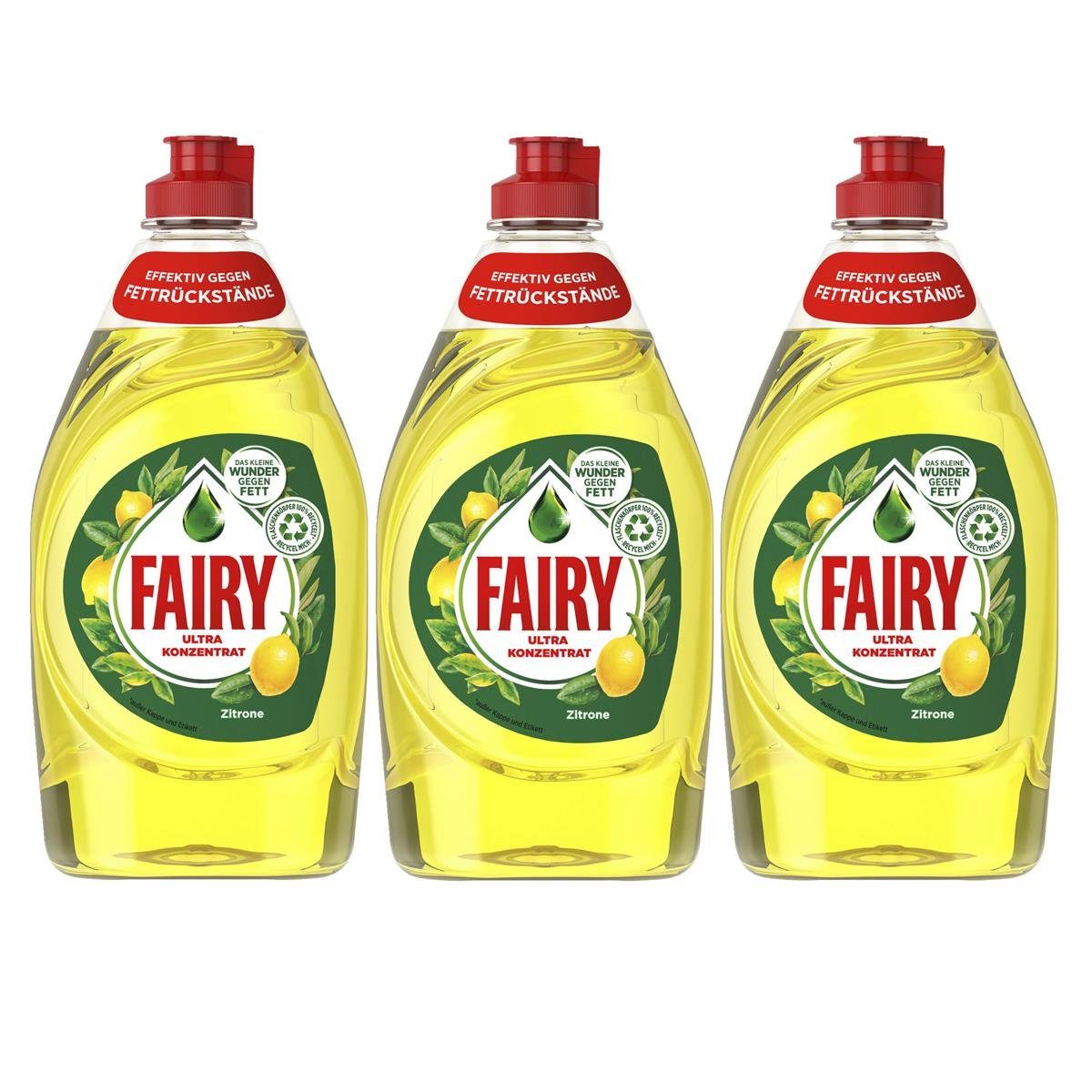 Fairy Fairy Spülmittel Ultra Konzentrat Zitrone 450ml - Gegen Fett (3er Pack Geschirrspülmittel