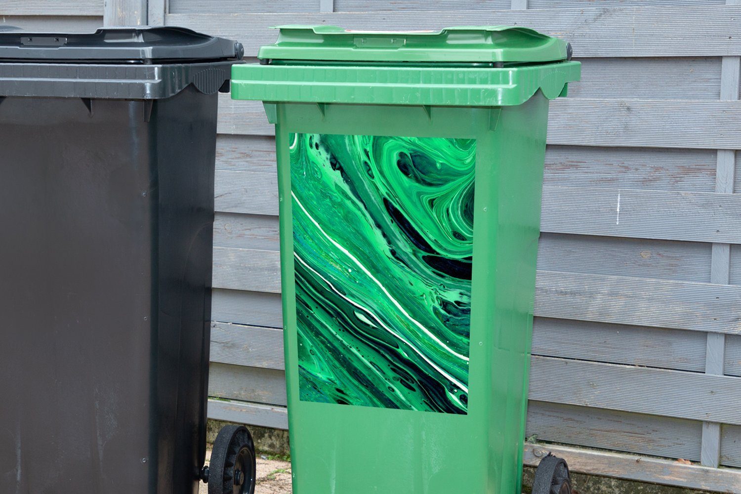 MuchoWow Wandsticker Sticker, Mülleimer-aufkleber, - Mülltonne, Container, St), Grün Abfalbehälter Ölfarbe Marmor - (1