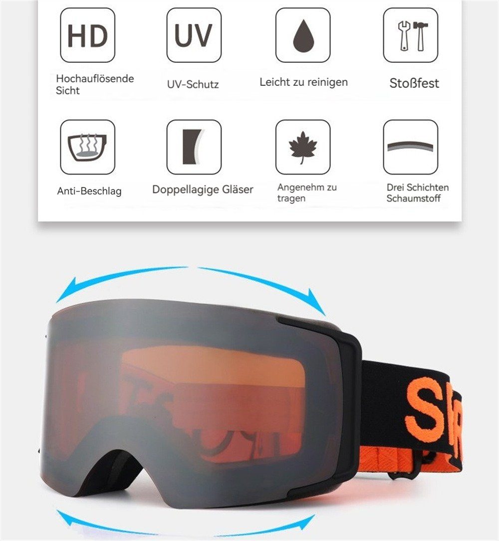 Erwachsene, Für UV-Schutz Skibrille, mit Skibrille (1-St), Anti-Beschlag-Beschichtung praktischer UV Mit Skibrille Kontrastverstärkende Schutz, Dekorative
