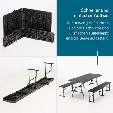 Skandika Sitzgruppe Masi Klapptisch + 2× Klappbank, recyceltes HDPE-Material, klappbar, wetterfest, 180 cm
