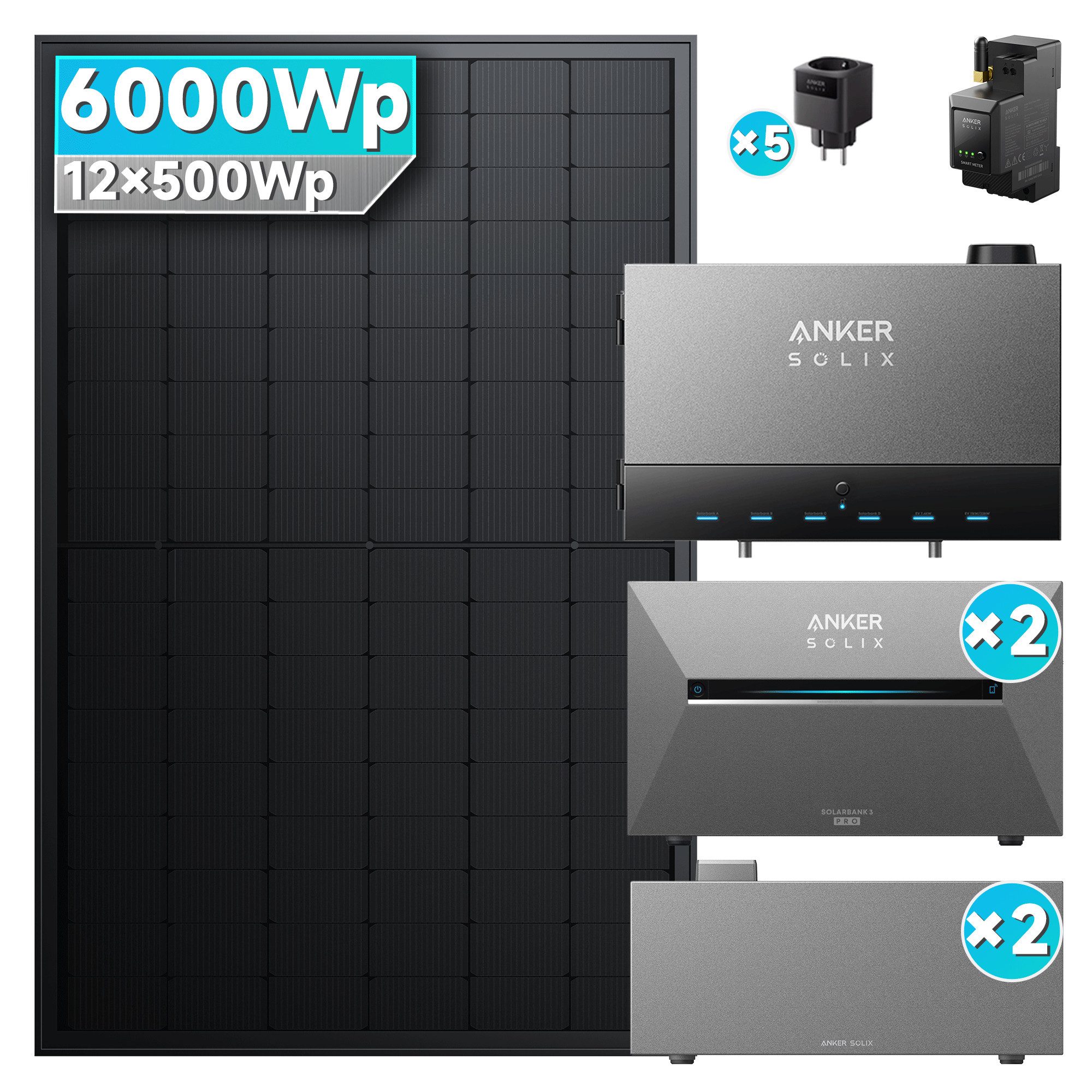 SolarMars Balkonkraftwerk mit Speicher 6000W mit Power Dock Solarbank Multisystem, (mit Anker Solix Solarbank 3 E2700 Pro und BP2700)