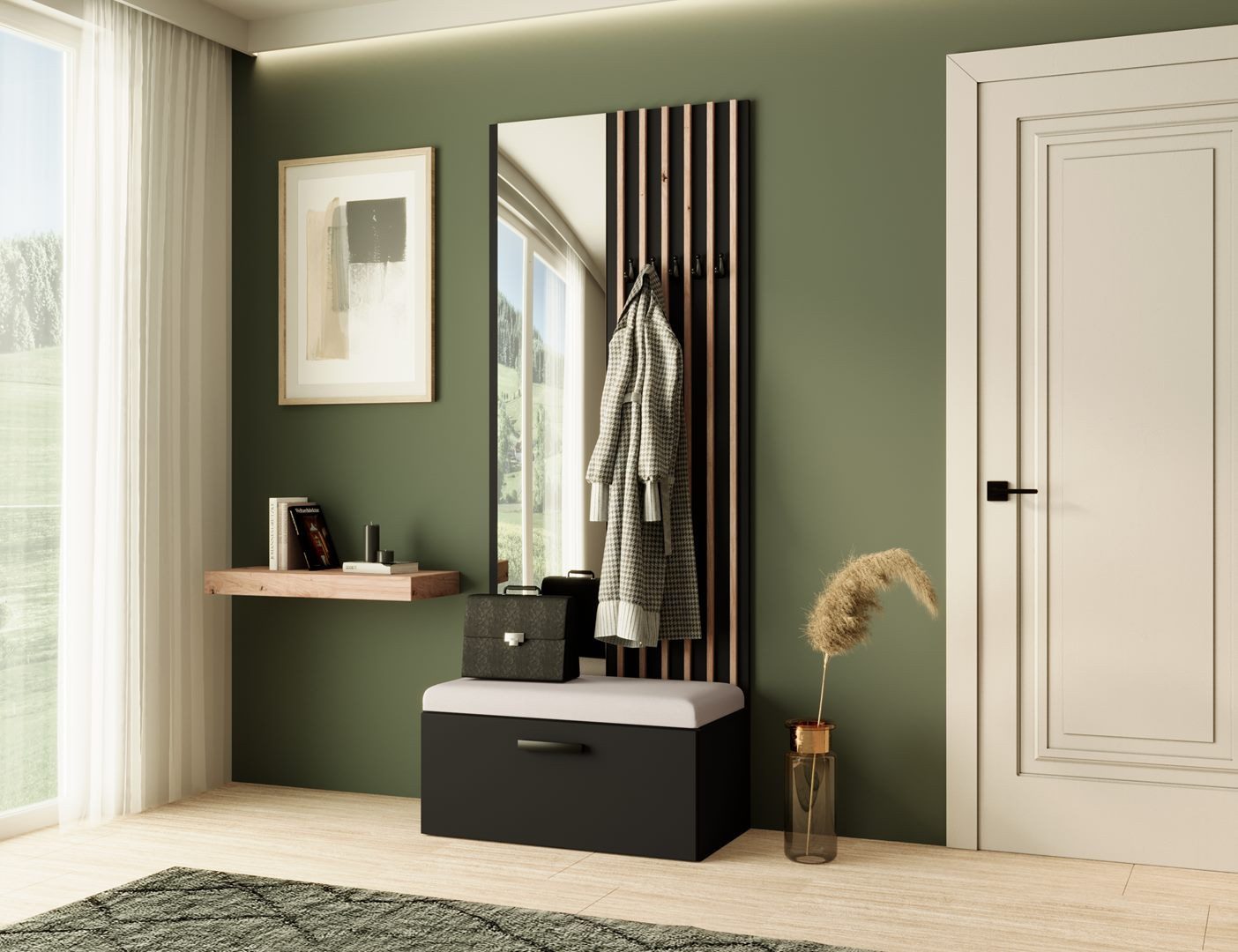 Beautysofa Garderobenschrank mit Lamellen, Spiegel und günstig online kaufen