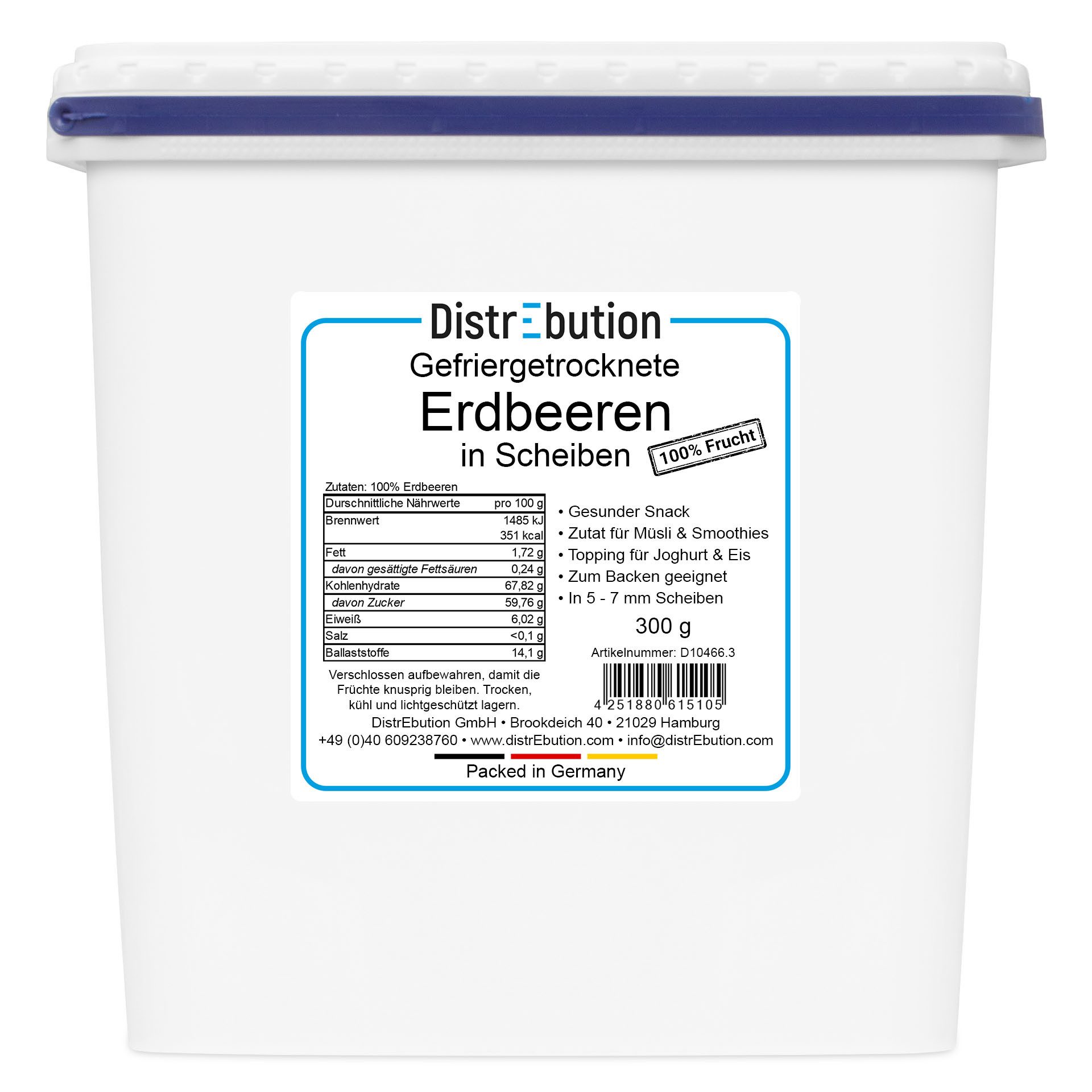 DistrEbution Trockenfrüchte Erdbeeren Gefriergetrocknet 100% Frucht Ohne Zusatzstoffe, 50 g