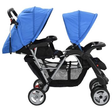 vidaXL Kinder-Buggy Tandem-Kinderwagen Stahl Blau und Schwarz