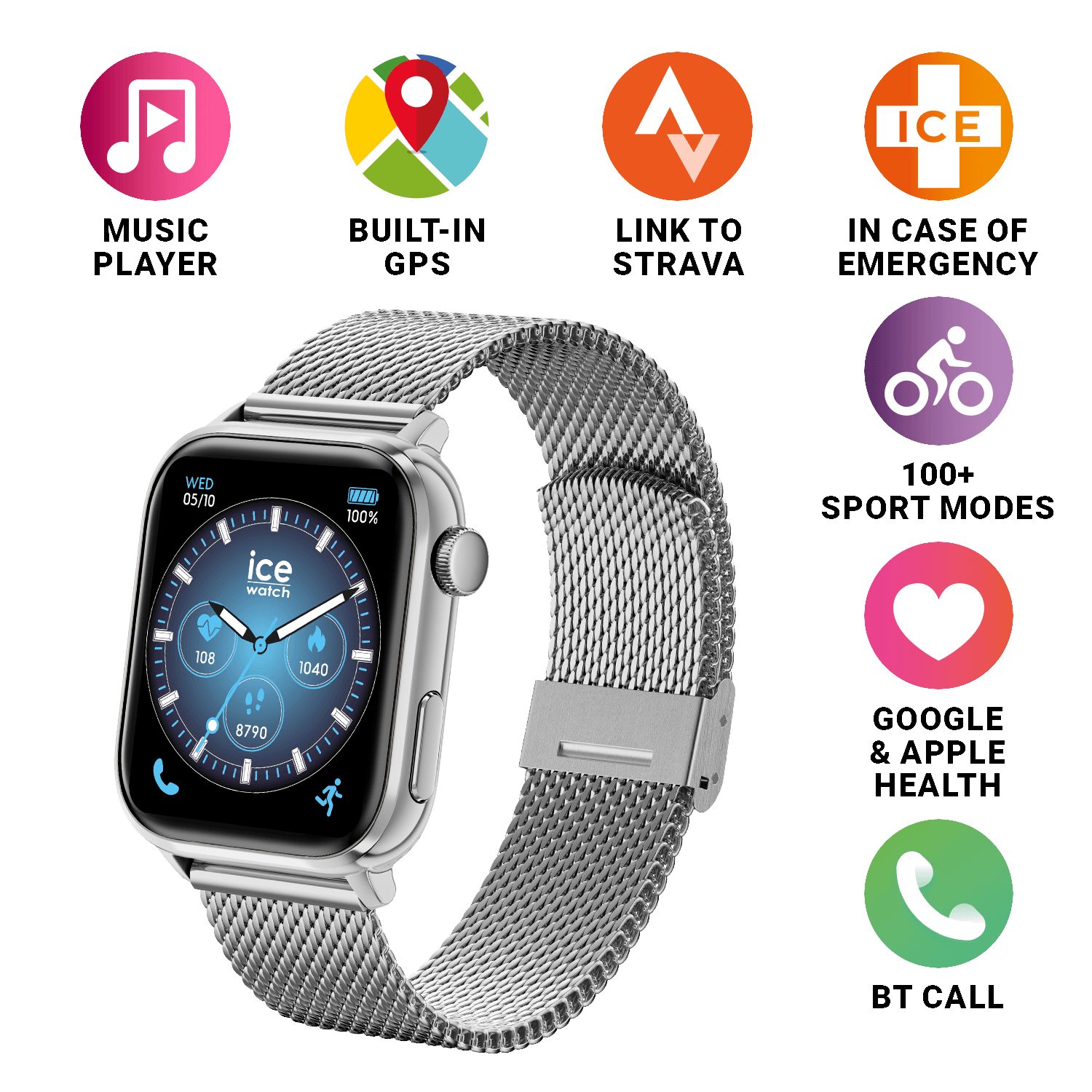 ice-watch Smartwatch, Armbanduhr,Damenuhr,Herrenuhr,Edelstahlarmband,Bluetooth,digital