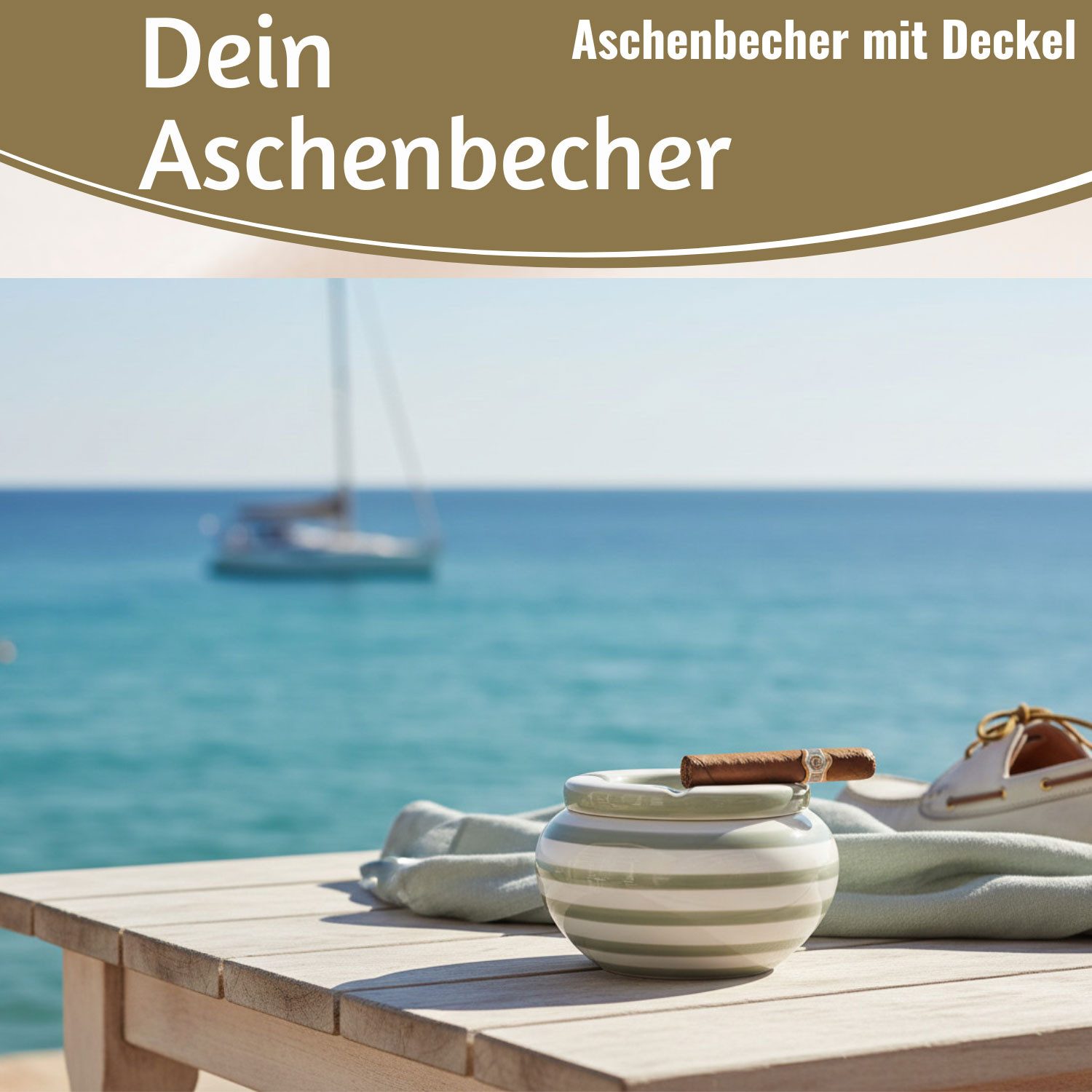 LS-LebenStil Aschenbecher XL Sturmaschenbecher 14x9cm Grau Weiß Windaschenbecher, Windaschenbecher Ashtray Tischaschenbecher Garten Balkon Deko